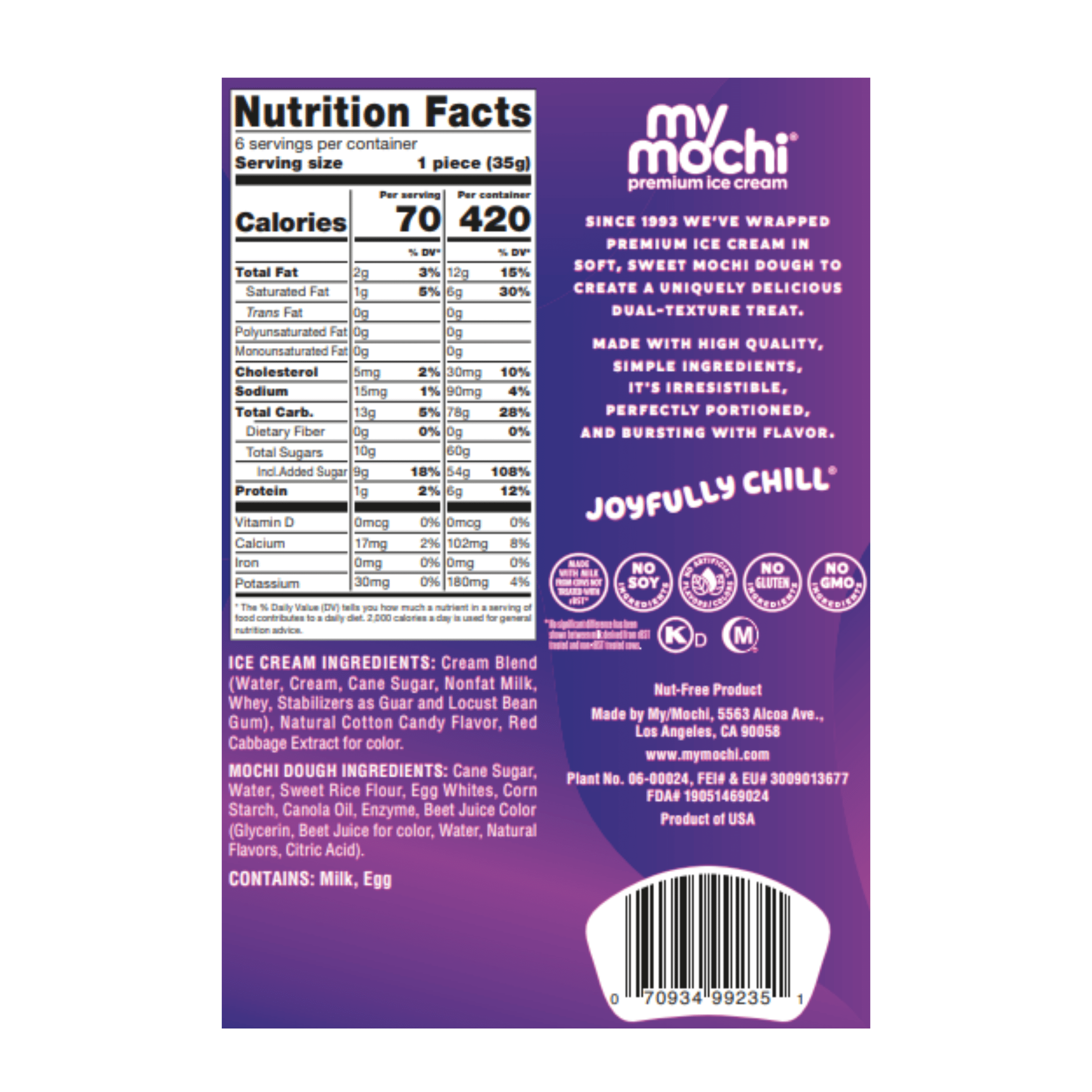 My/Mochi Ice Cream Cotton Candy Mochi 6 Count 7.5 Oz