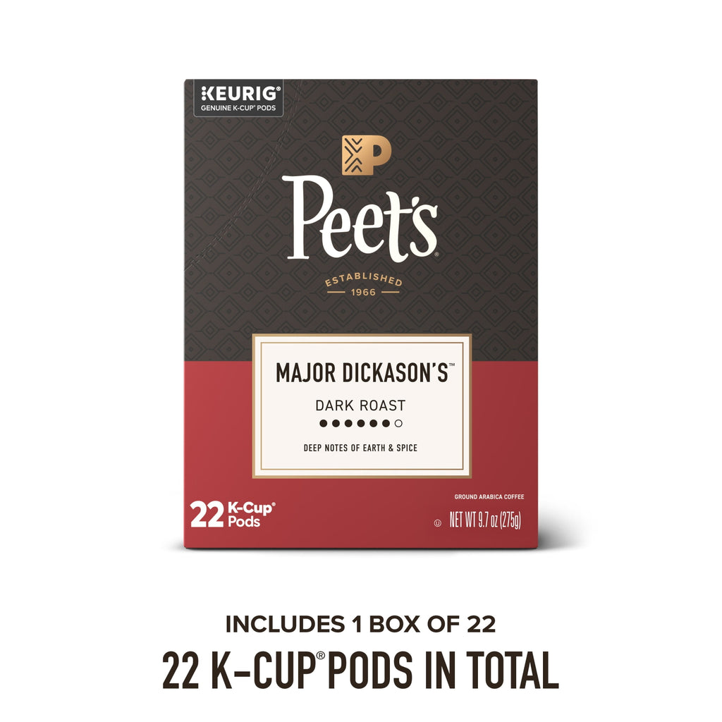 Peet's Major Dickason's Blend Naturally Caffeinated Dark Roast Coffee K-Cup Pods 22 Count