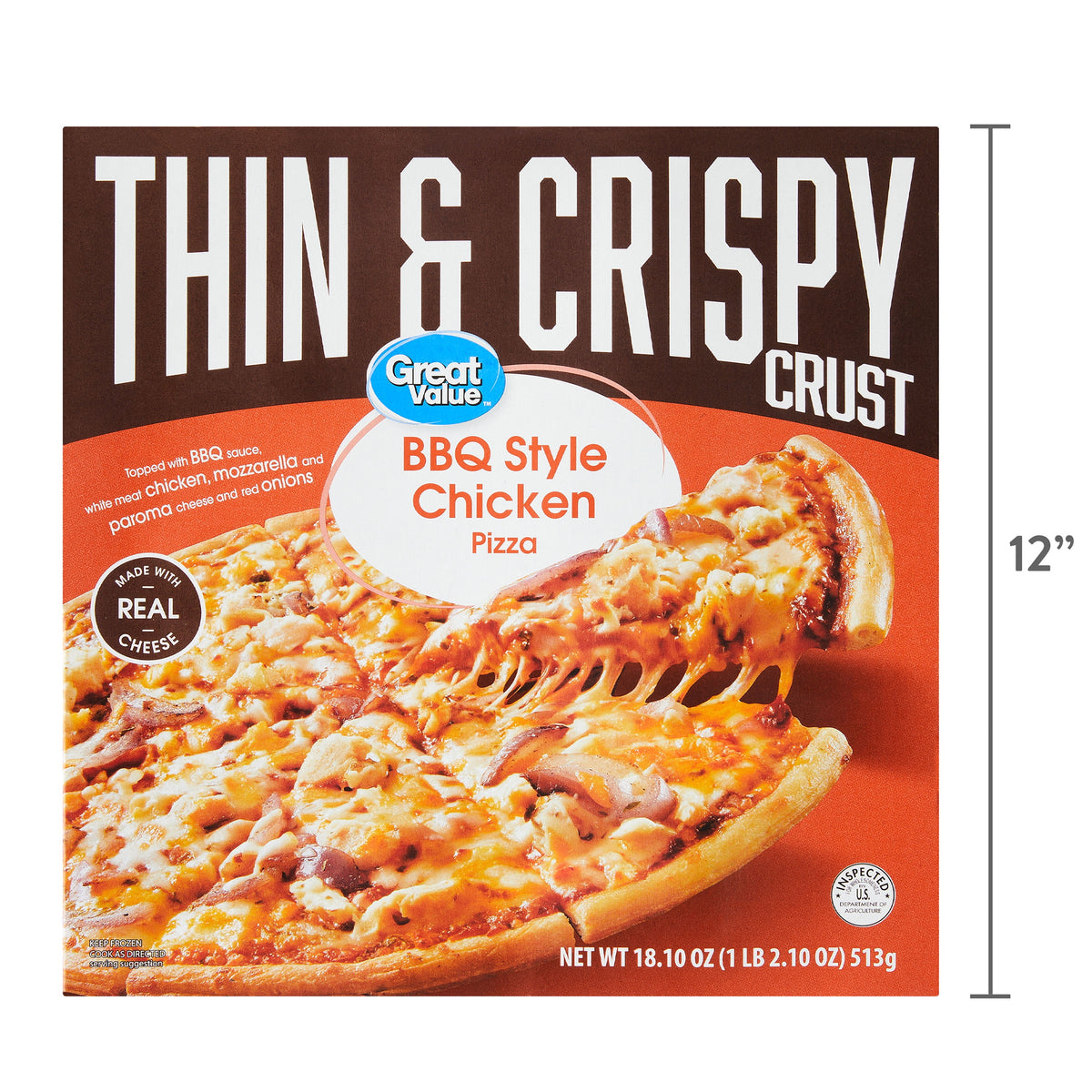 Great Value Thin Crust BBQ Chicken Frozen Pizza 18.1 Oz