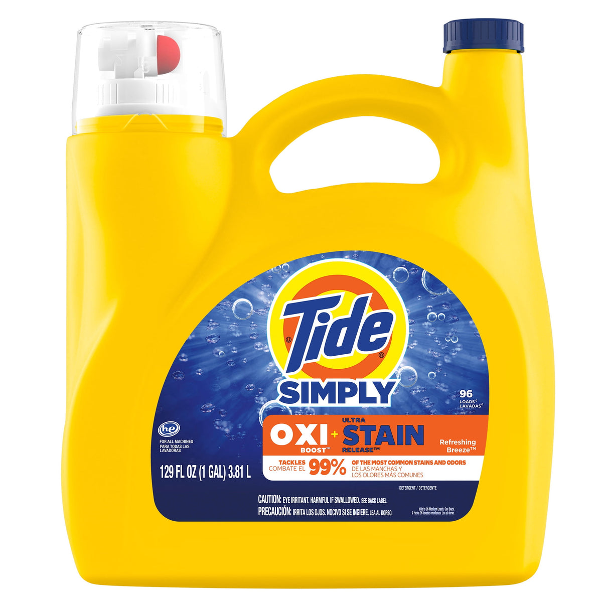 Tide Simply Oxi Boost + Ultra Stain Release Liquid Laundry Detergent Refreshing Breeze 129 fl oz 96 Loads