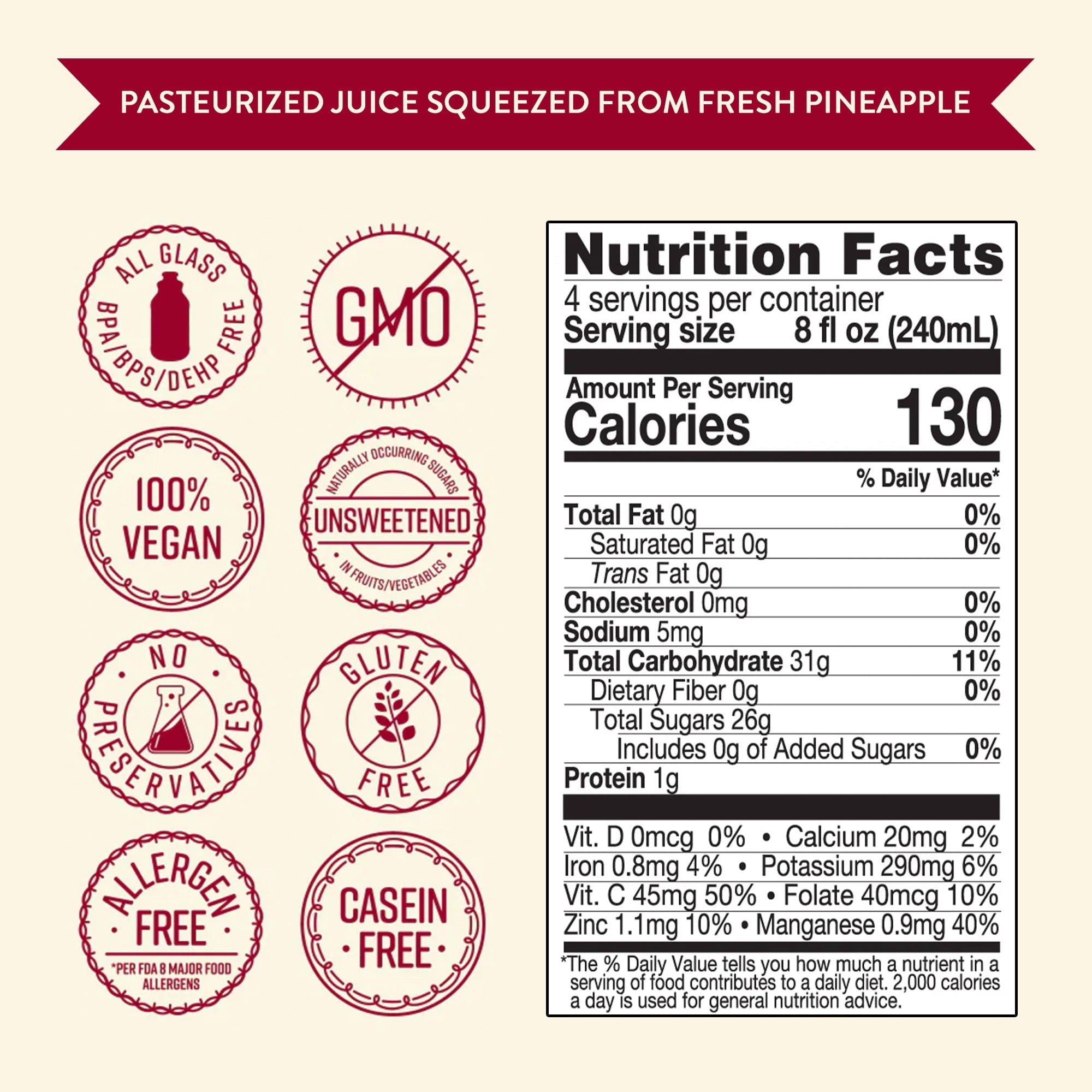 Lakewood Organic Pure Pineapple Juice Not From Concentrate 32 fl oz Bottle
