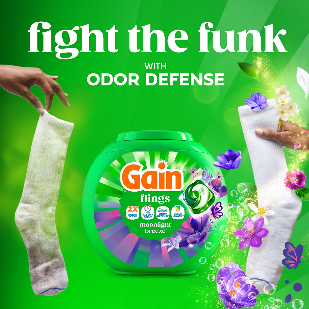 Gain Flings 4-in-1 Oxi Boost Febreze Laundry Detergent Pacs Moonlight Breeze 31 Count