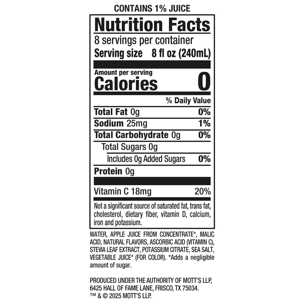 Mott's Zero Sugar Apple Juice Drink Pulp-Free 64 fl oz Bottle