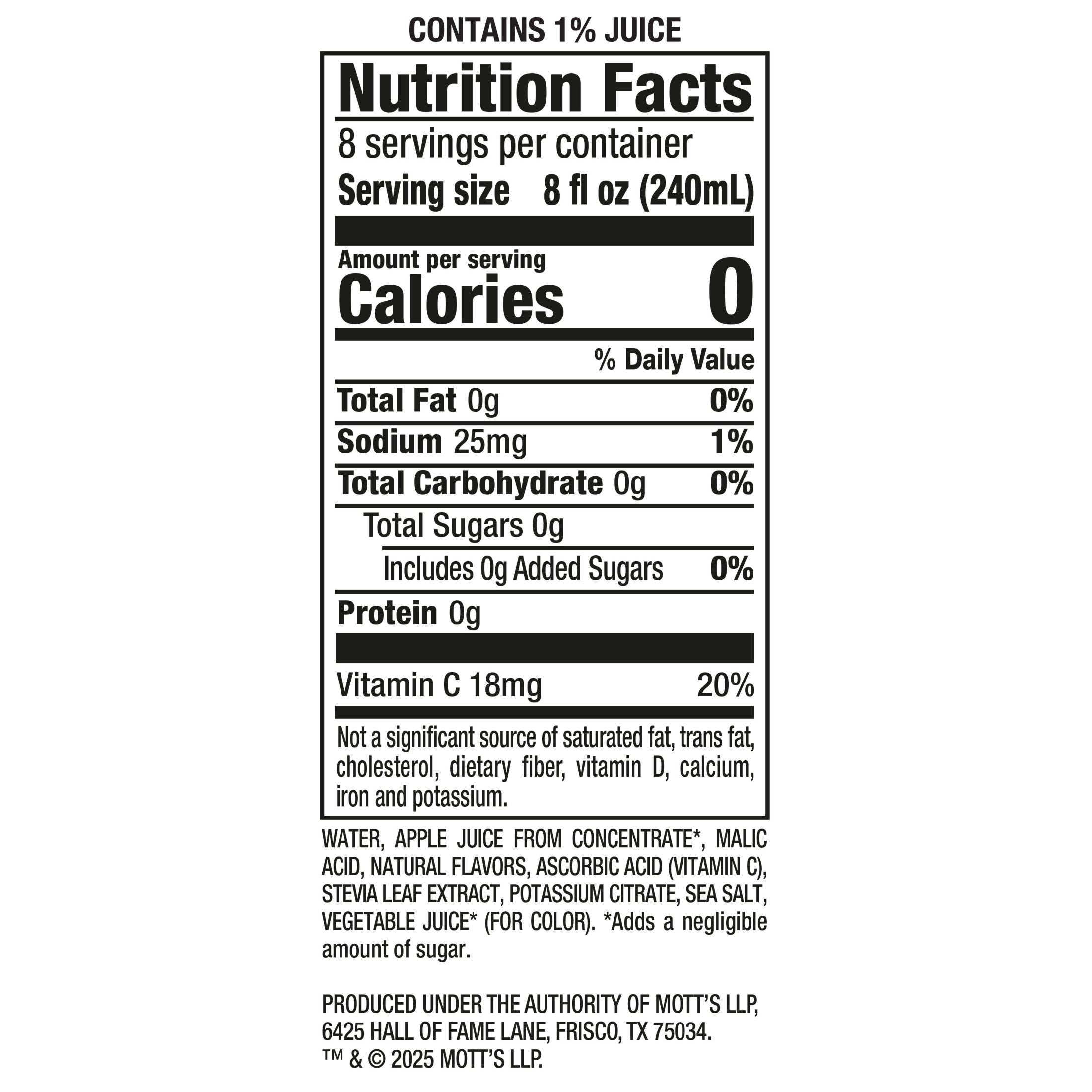 Mott's Zero Sugar Apple Juice Drink Pulp-Free 64 fl oz Bottle