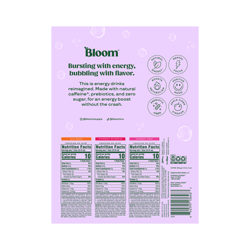 Bloom Nutrition Sparkling Energy Drink Variety Pack 12 fl oz Cans 12 Pack