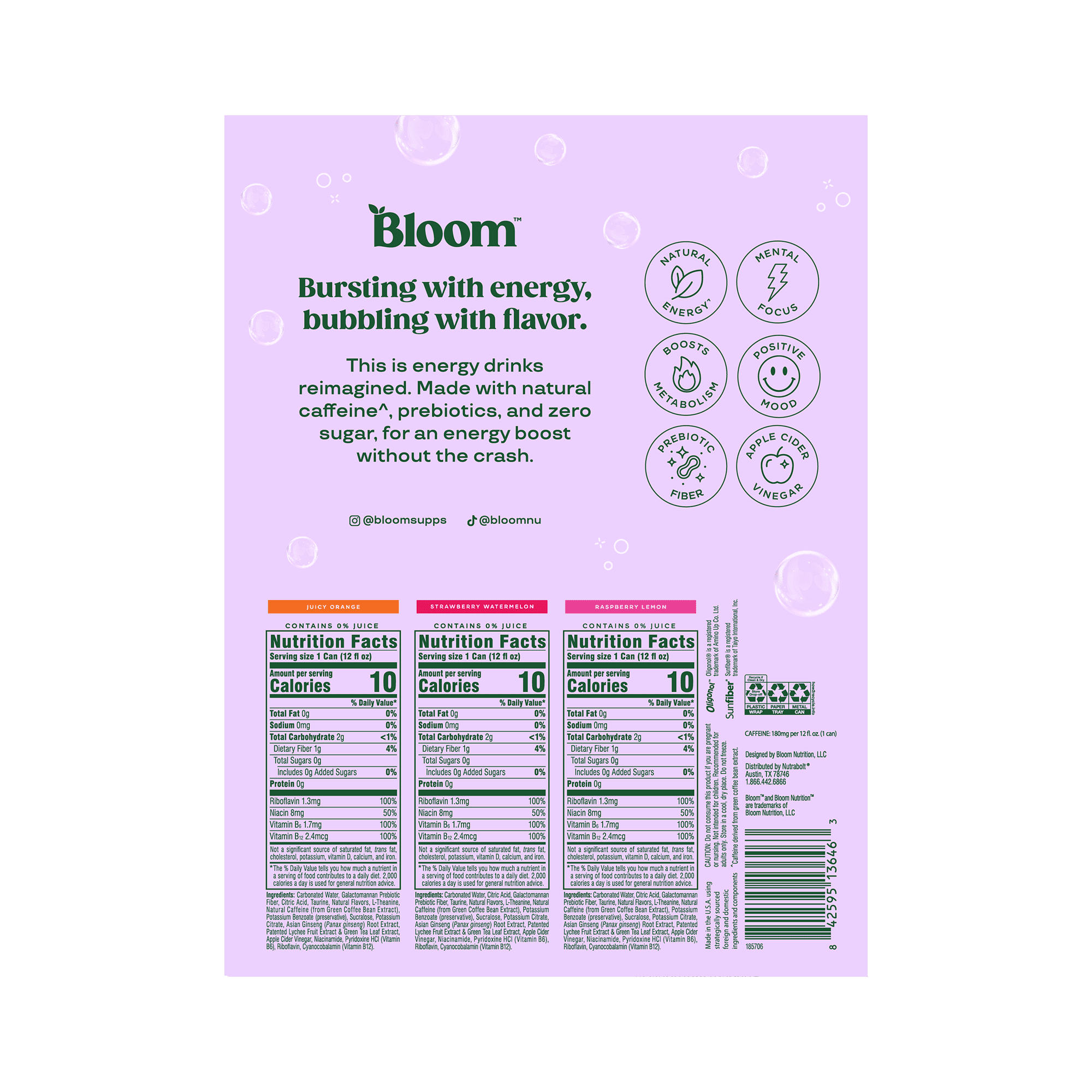 Bloom Nutrition Sparkling Energy Drink Variety Pack 12 fl oz Cans 12 Pack
