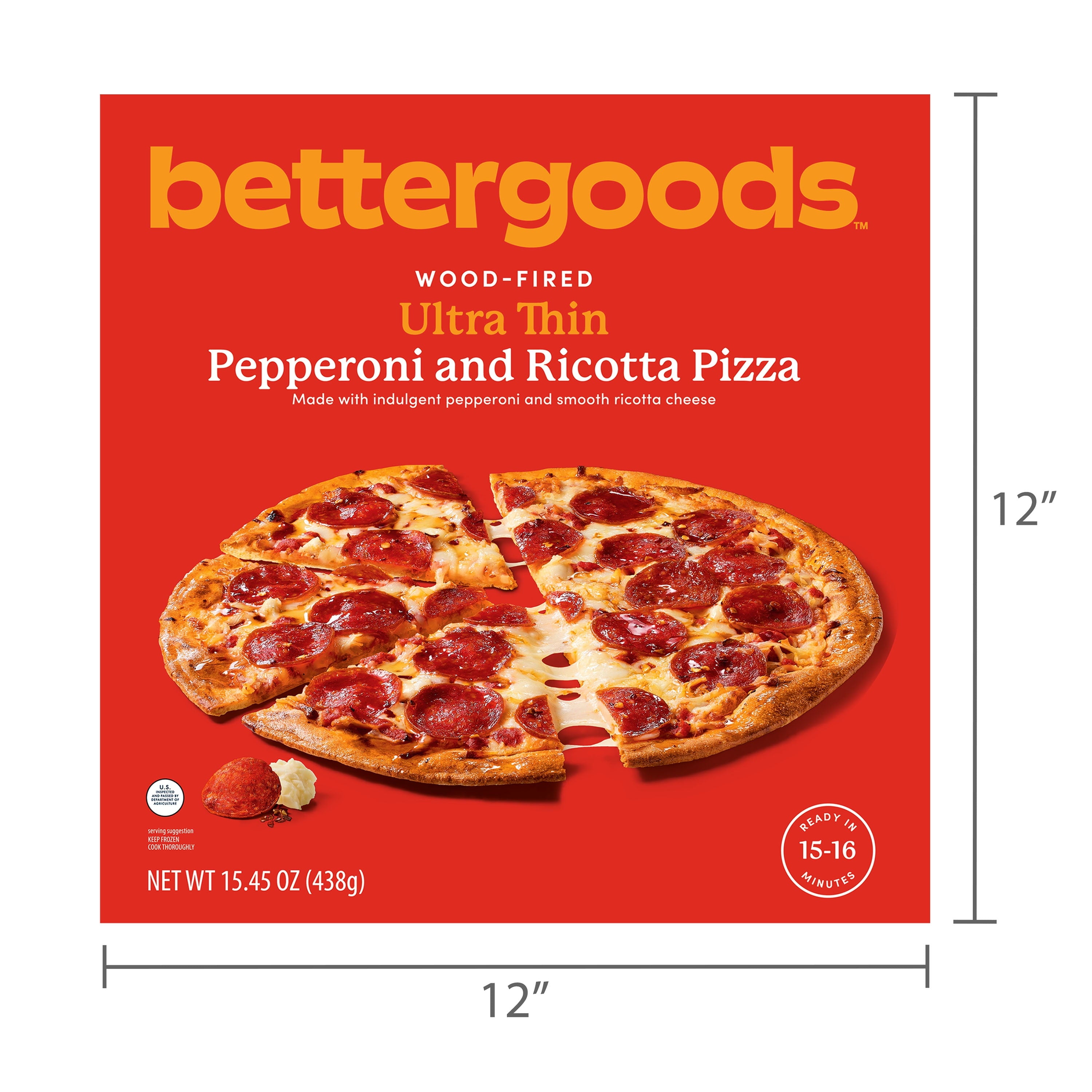 Bettergoods Wood-Fired Ultra Thin Pepperoni and Ricotta Frozen Pizza 15.45 Oz