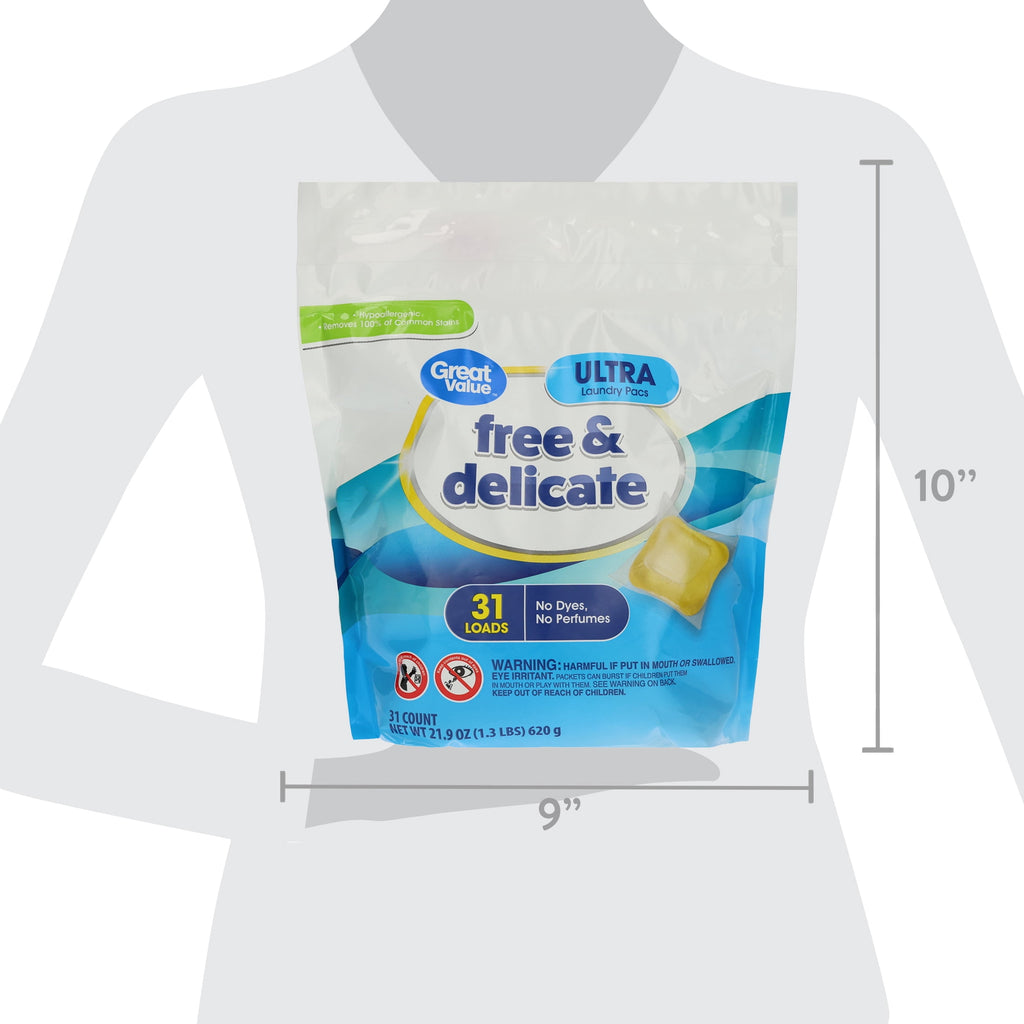 Great Value Free & Delicate Ultra Laundry Detergent Pods Unscented 31 Count