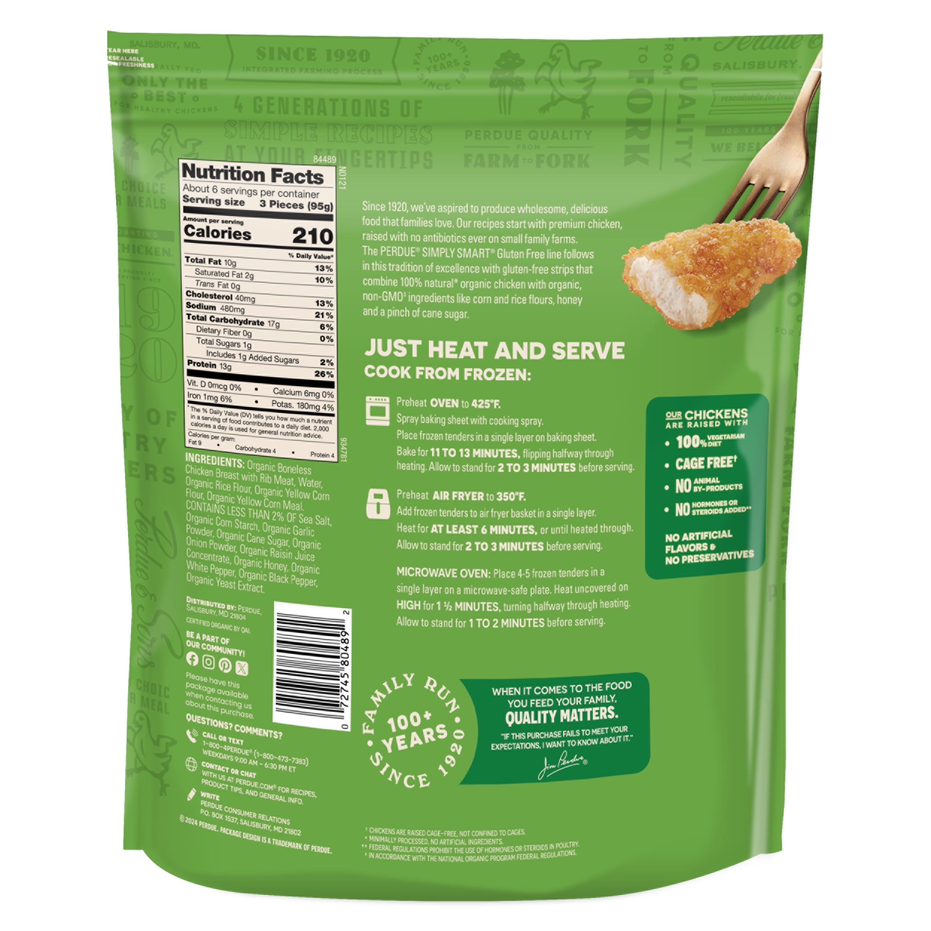 Perdue Simply Smart Organics Gluten Free Breaded Chicken Breast Tenders Frozen 22 Oz