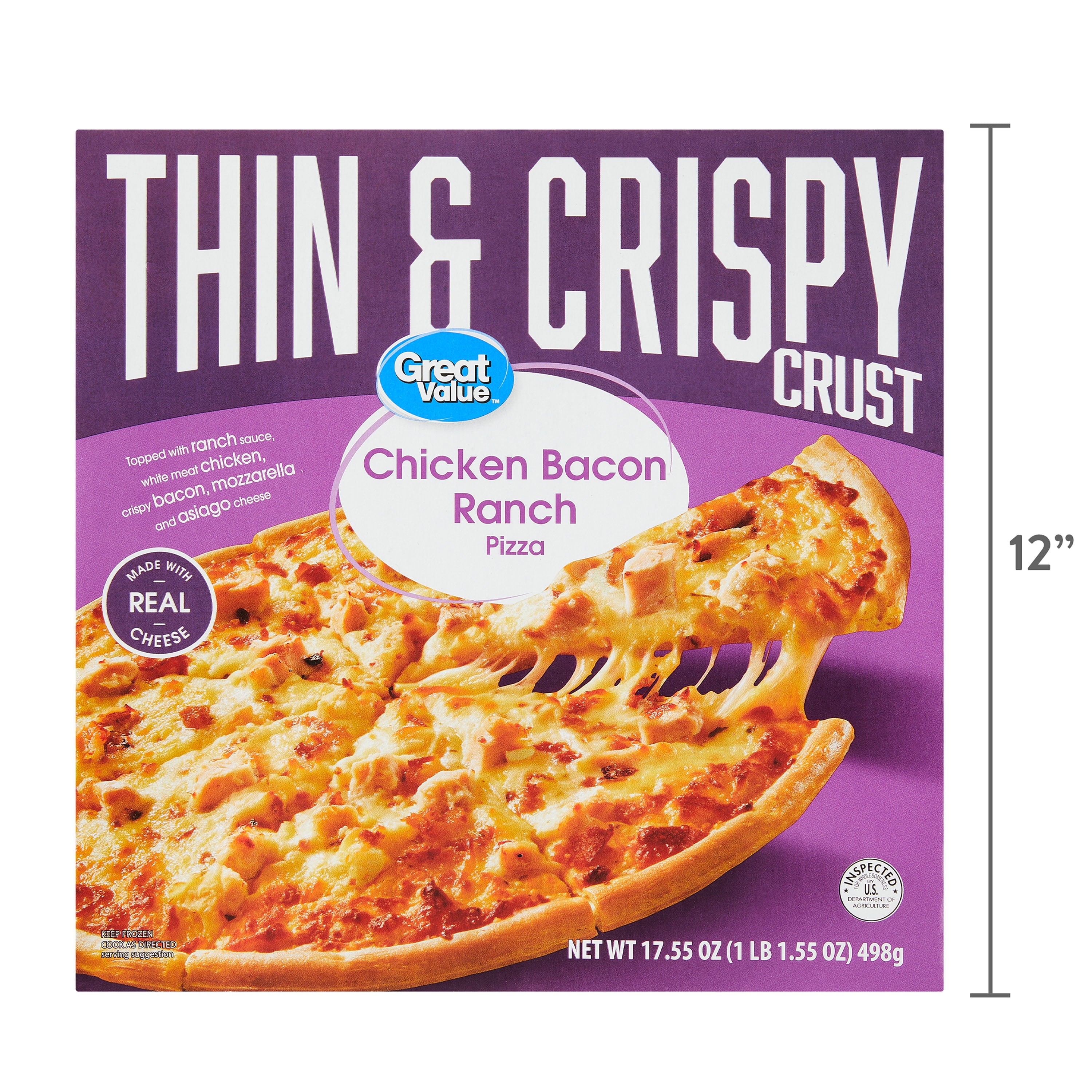 Great Value Thin Crust Chicken Bacon Ranch Frozen Pizza 17.55 Oz