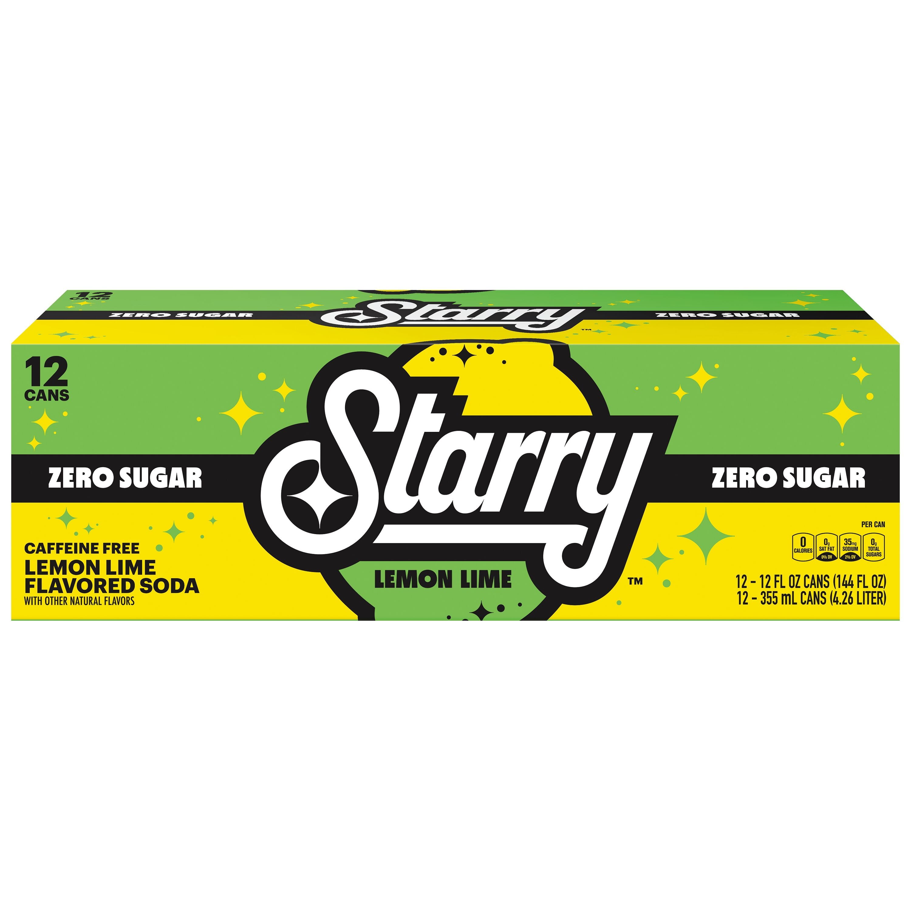 Starry Zero Sugar Lemon Lime Soda Pop Cans 12 Fl Oz 12 Pack