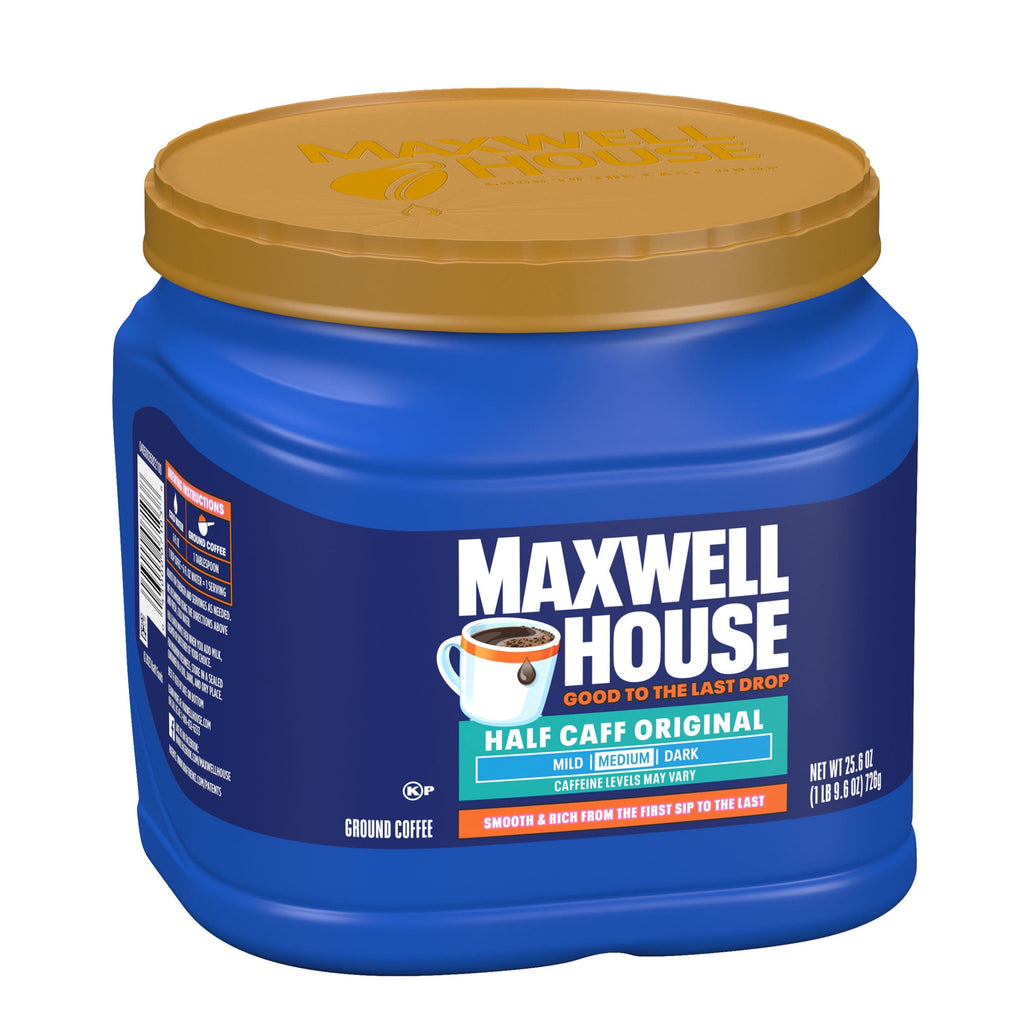 Maxwell House Half Caff Naturally Caffeinated Medium Roast Ground Coffee 25.6 oz Canister