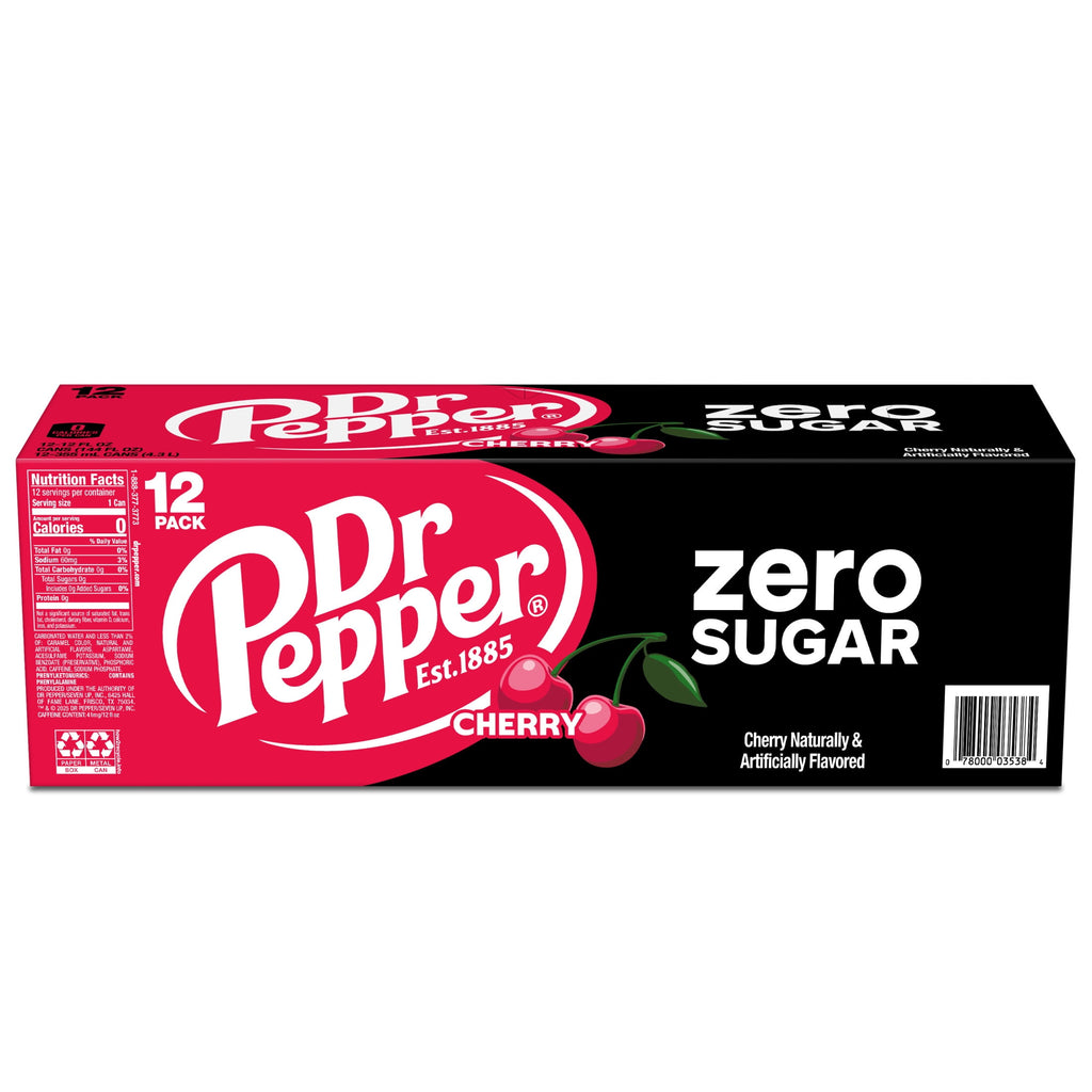 Dr Pepper Zero Sugar Cherry Soda Pop Cans 12 Fl Oz 12 Pack
