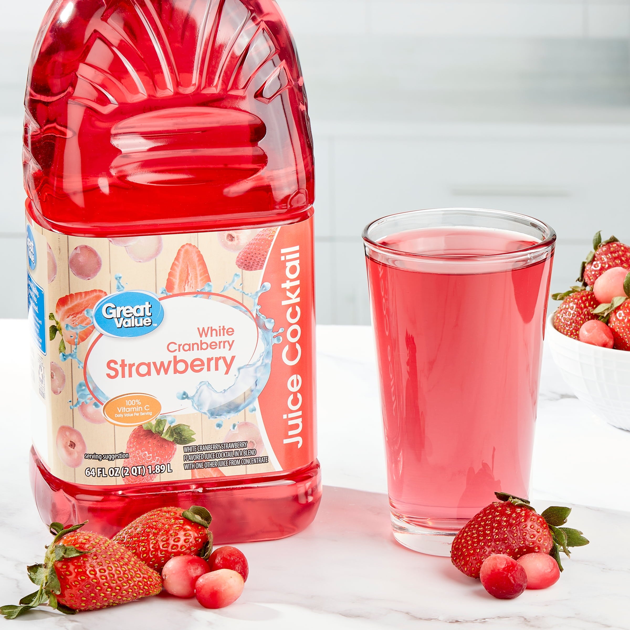 Great Value White Cranberry Strawberry Juice Cocktail 64 fl oz Bottle