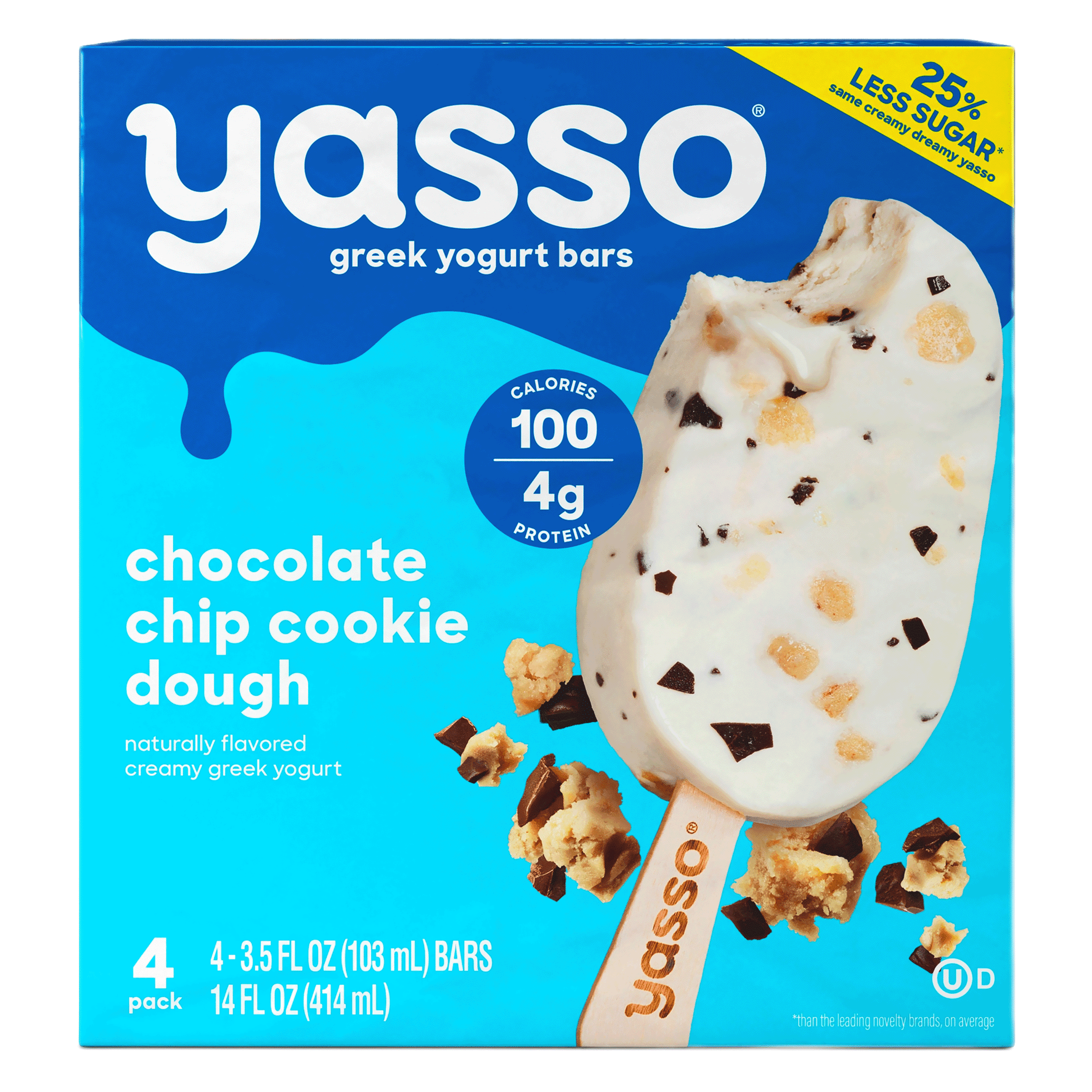 Yasso Greek Yogurt Ice Cream Bars Chocolate Chip Cookie Dough 4 Count 14 Fl Oz