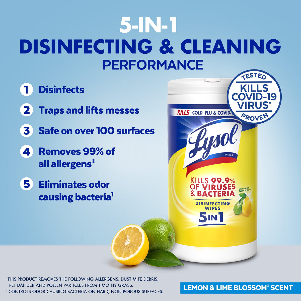 Lysol Disinfecting Wipes Multi Surface Antibacterial Cleaning Lemon & Lime Blossom Scent 80 Count