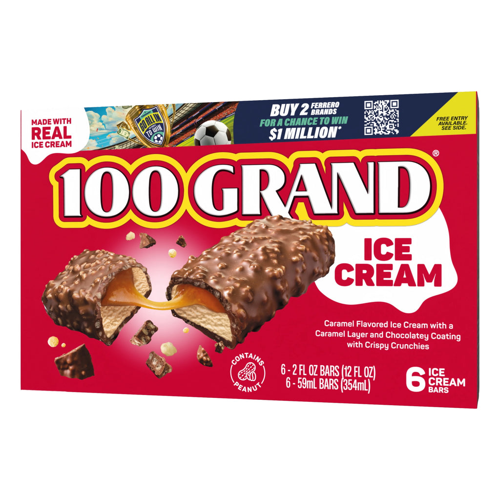 100 Grand Ice Cream Bars Caramel Crispy Crunchies Chocolatey Coating 6 Count 12 Fl Oz