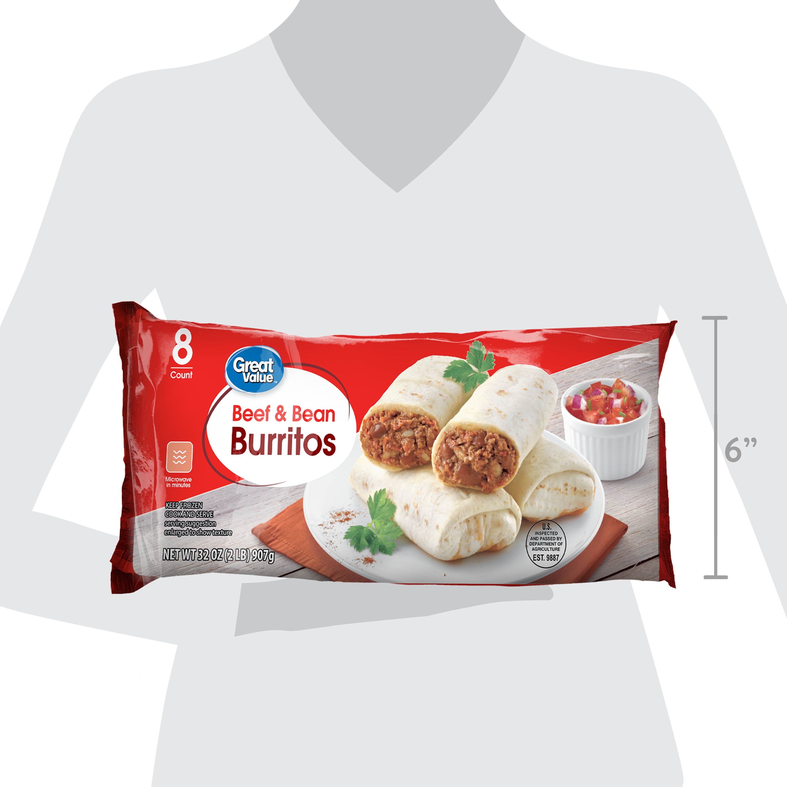 Great Value Beef & Bean Burritos Frozen 8 Count 32 Oz