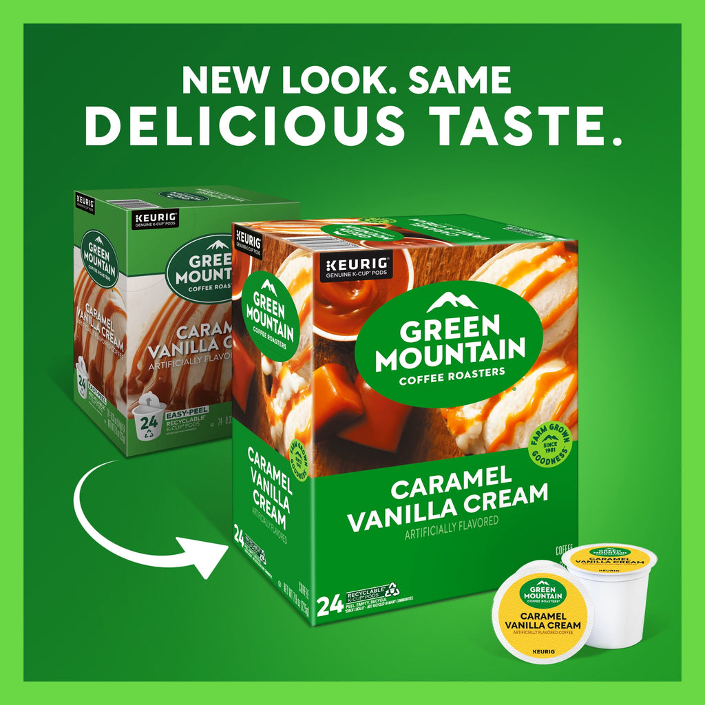 Green Mountain Coffee Roasters Caramel Vanilla Cream Light Roast K-Cup Coffee Pods 24 Count