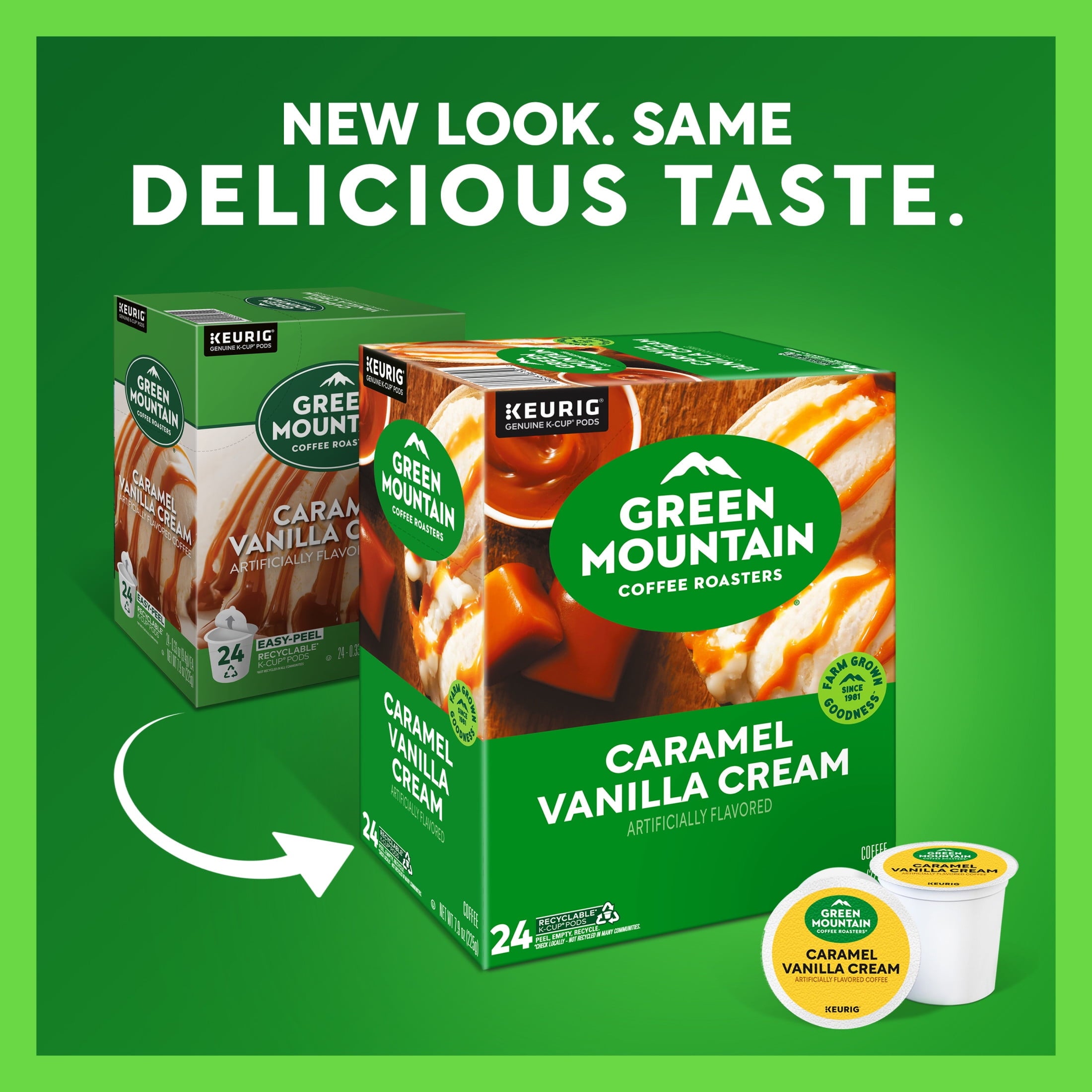 Green Mountain Coffee Roasters Caramel Vanilla Cream Light Roast K-Cup Coffee Pods 24 Count