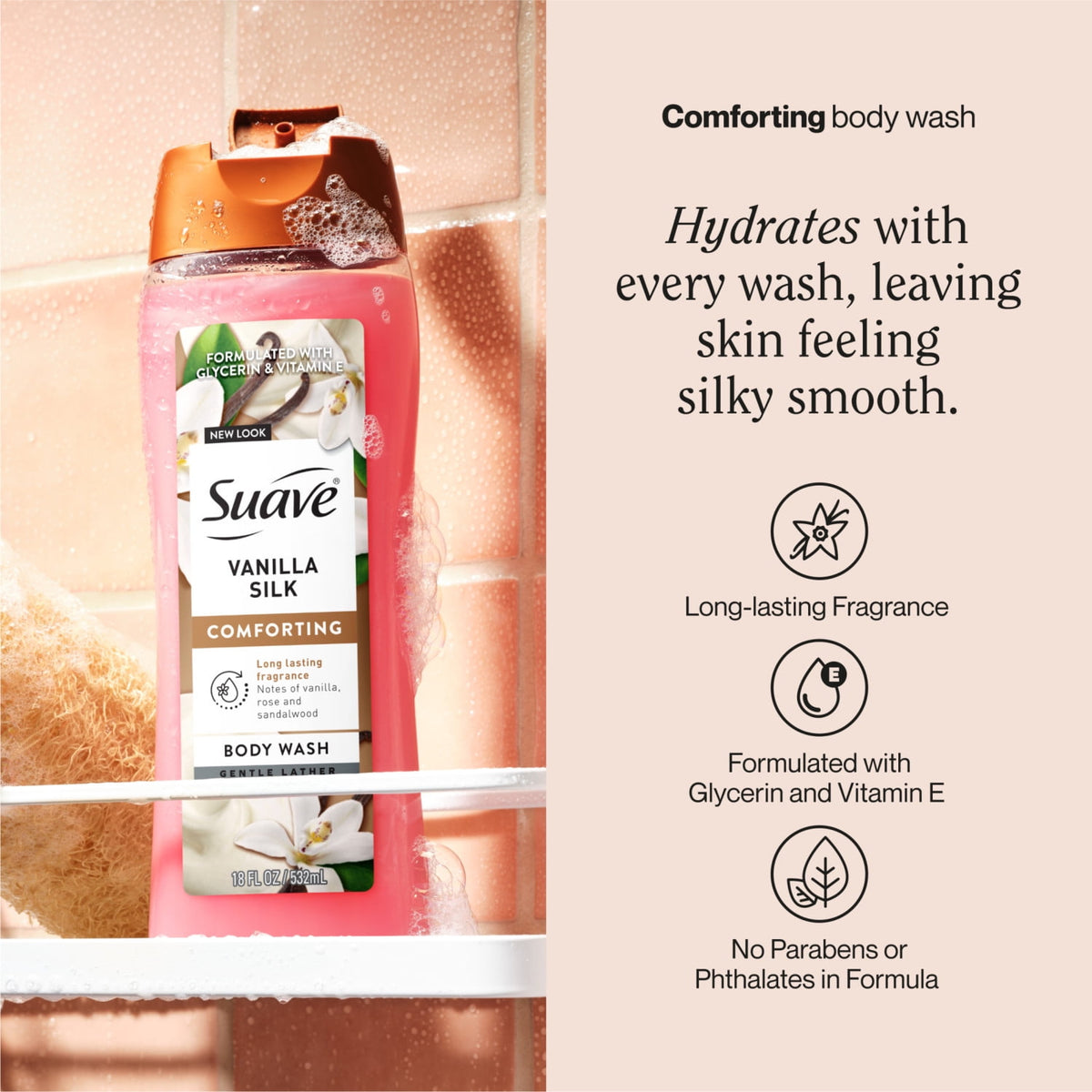 Suave Vanilla Silk Moisturizing Body Wash with Glycerin & Vitamin E 18 fl oz