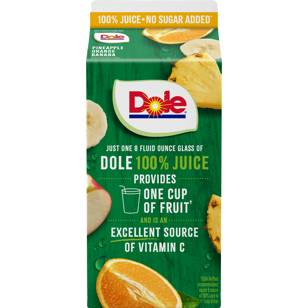 Dole 100% Pineapple Orange Banana Juice Pulp-Free Chilled 52 fl oz