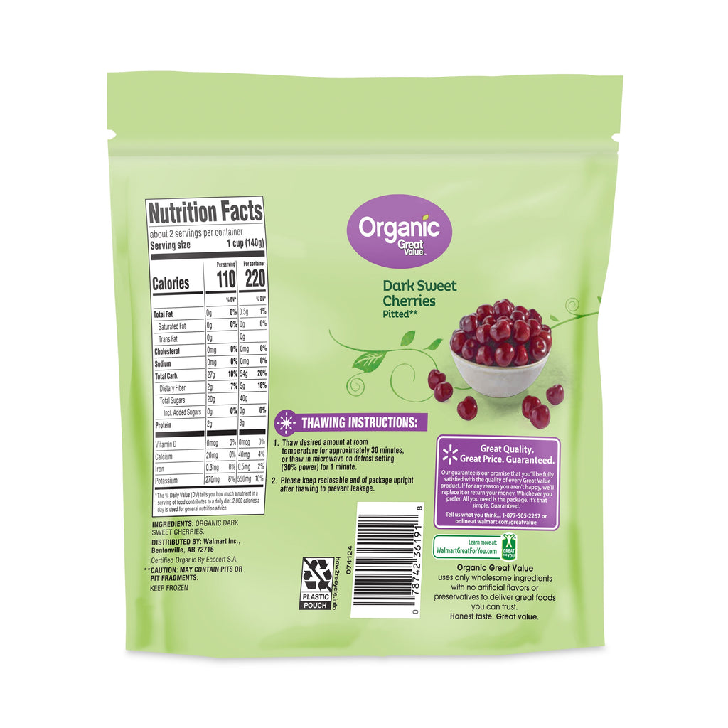 Great Value Organic Dark Sweet Cherries Frozen 10 Oz