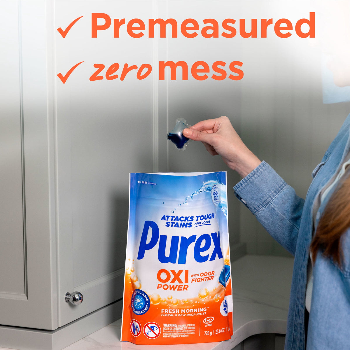 Purex Oxi Power + Odor Fighter Laundry Detergent Pacs 4-in-1 Fresh Morning Burst Scent