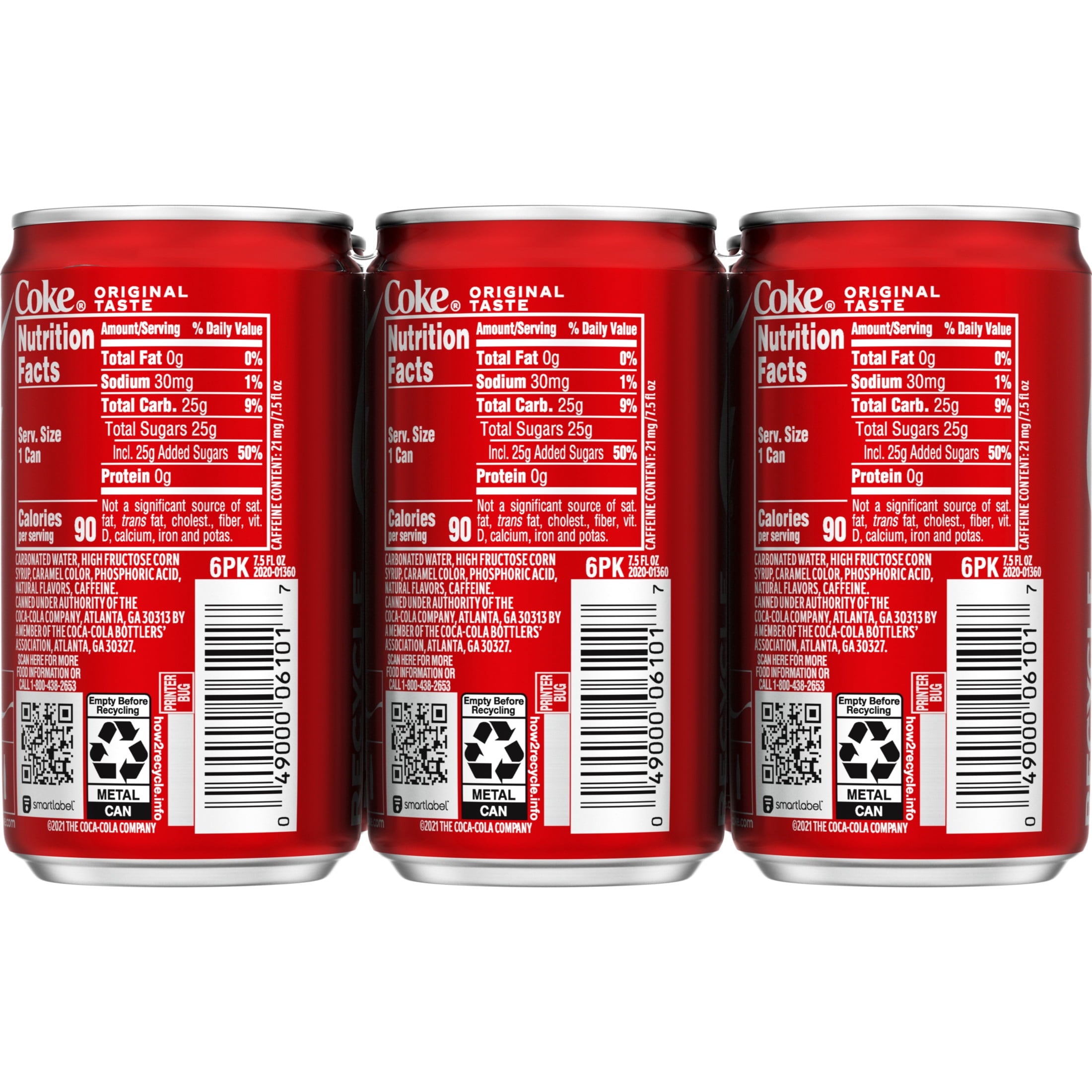 Soda Pop Mini Cans 7.5 Fl Oz 6 Pack Coca-Cola