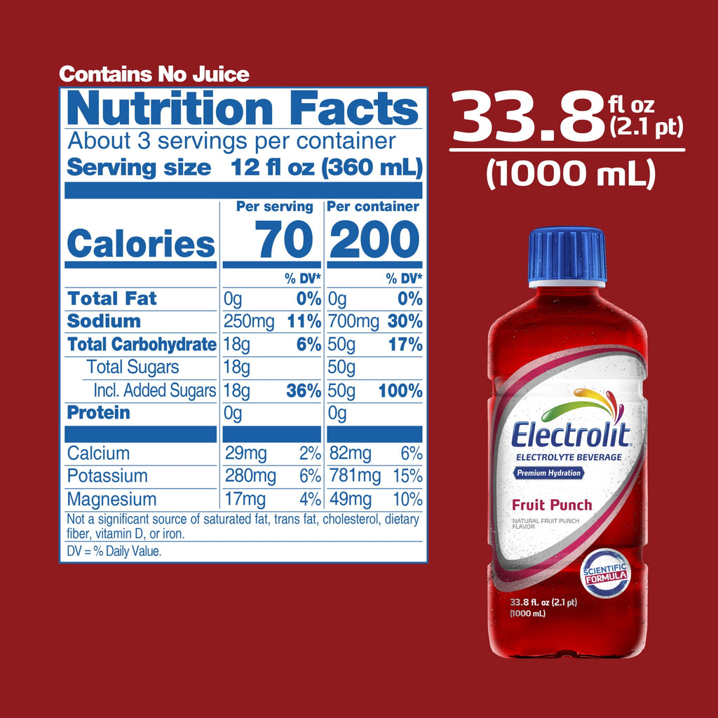 Electrolit Fruit Punch Electrolyte Hydration Beverage 33.8 fl oz