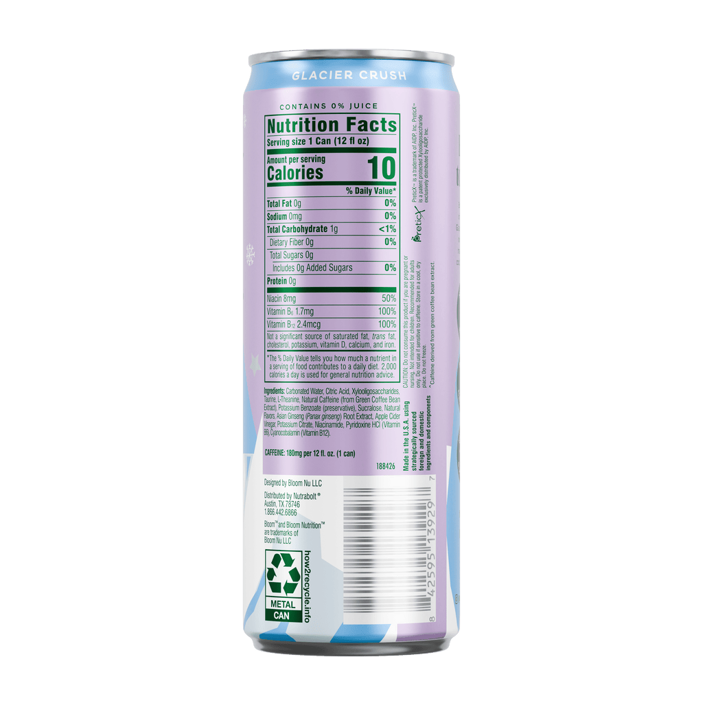 Bloom Nutrition Sparkling Energy Drink Glacier Crush 12 fl oz Single Can