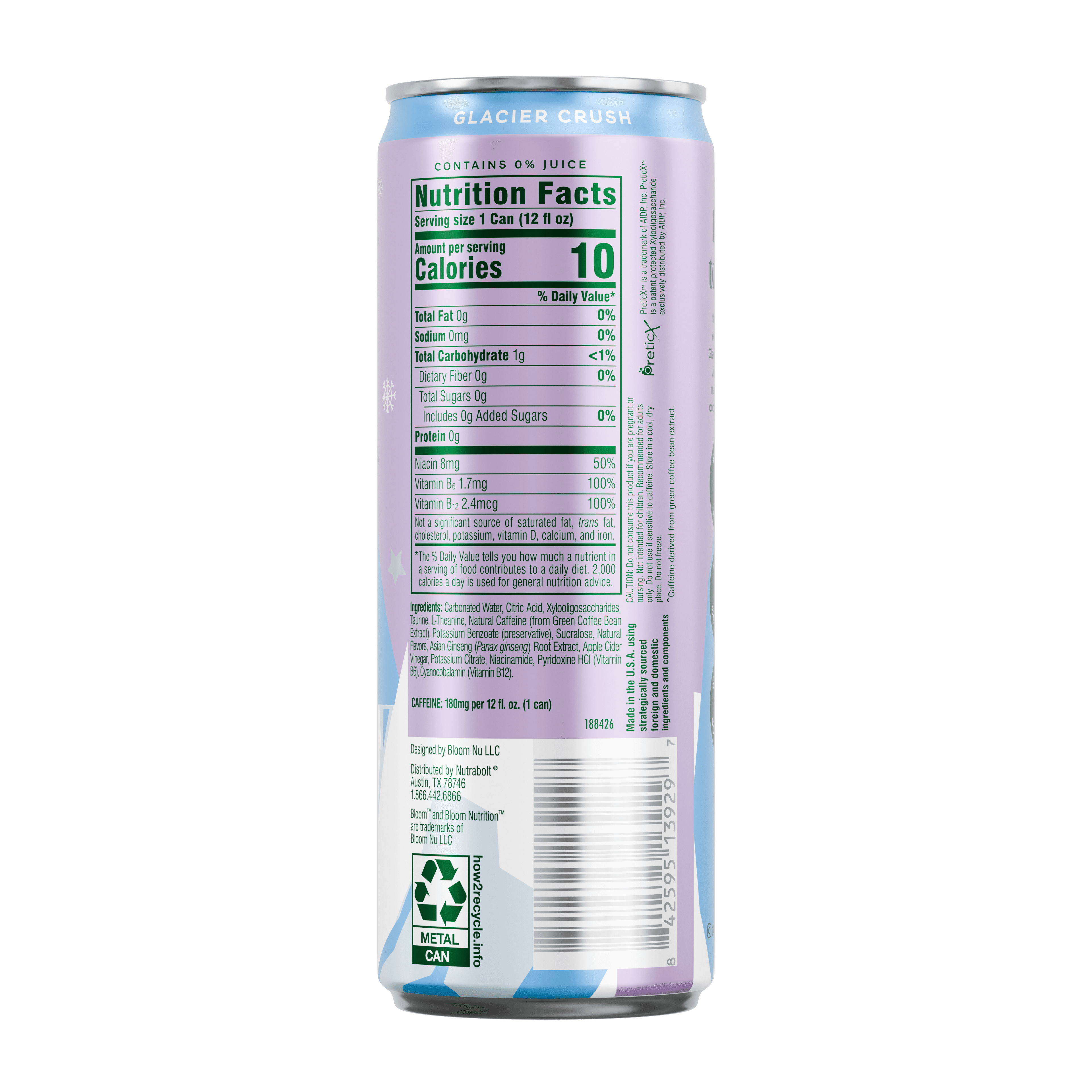 Bloom Nutrition Sparkling Energy Drink Glacier Crush 12 fl oz Single Can