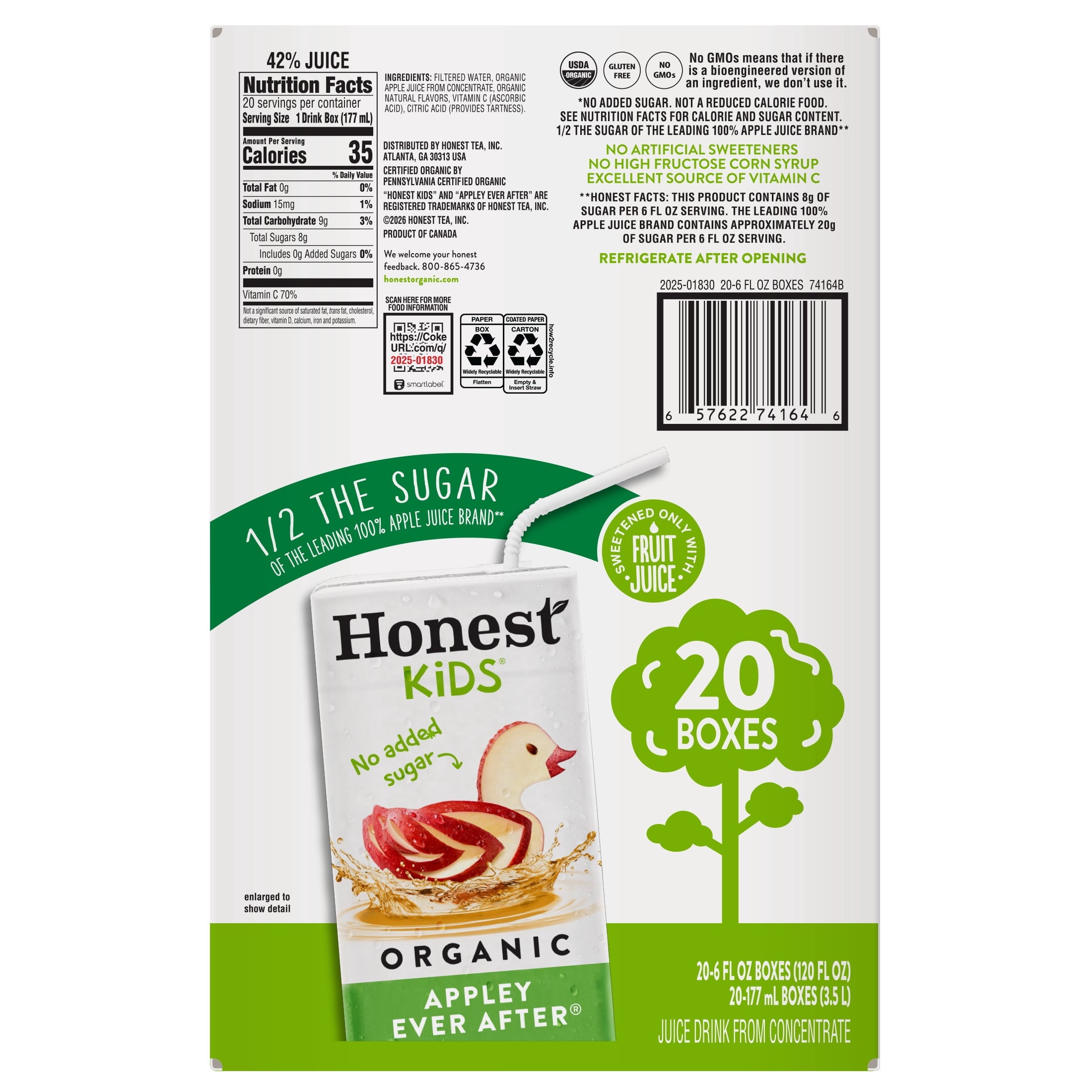 Honest Kids Appley Ever After Organic Juice Drink Cartons 6 fl oz 20 Pack