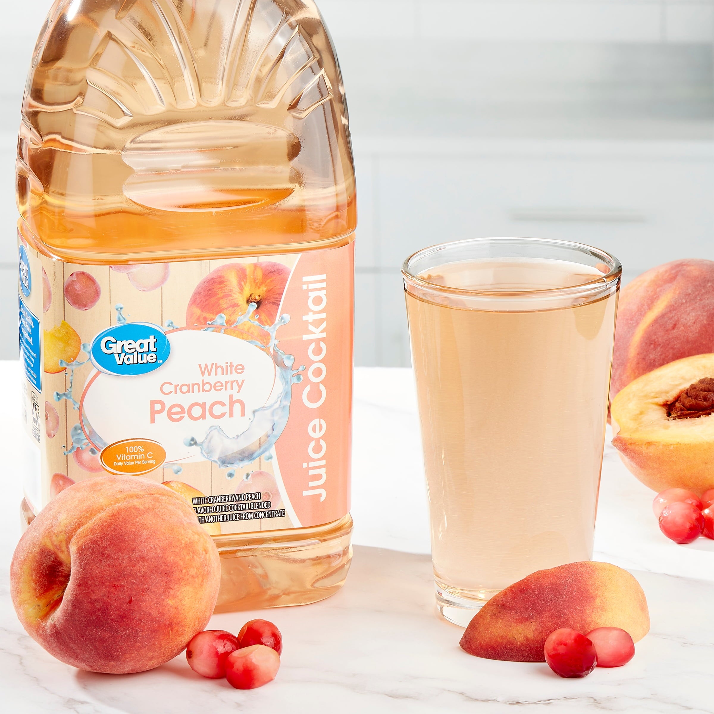 Great Value White Cranberry Peach Juice Cocktail 64 fl oz Bottle