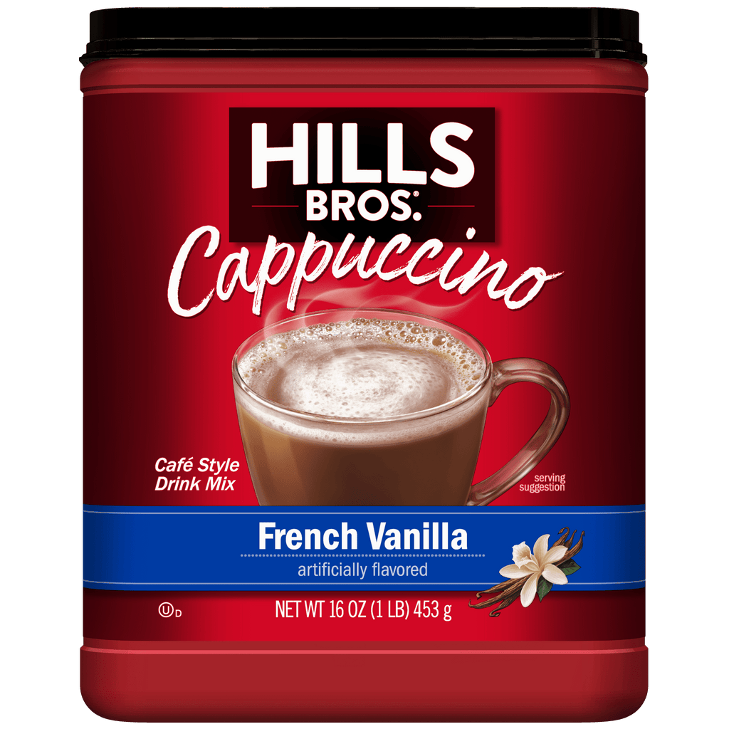 Hills Bros French Vanilla Naturally Caffeinated Medium Instant Cappuccino Mix 16 oz Canister