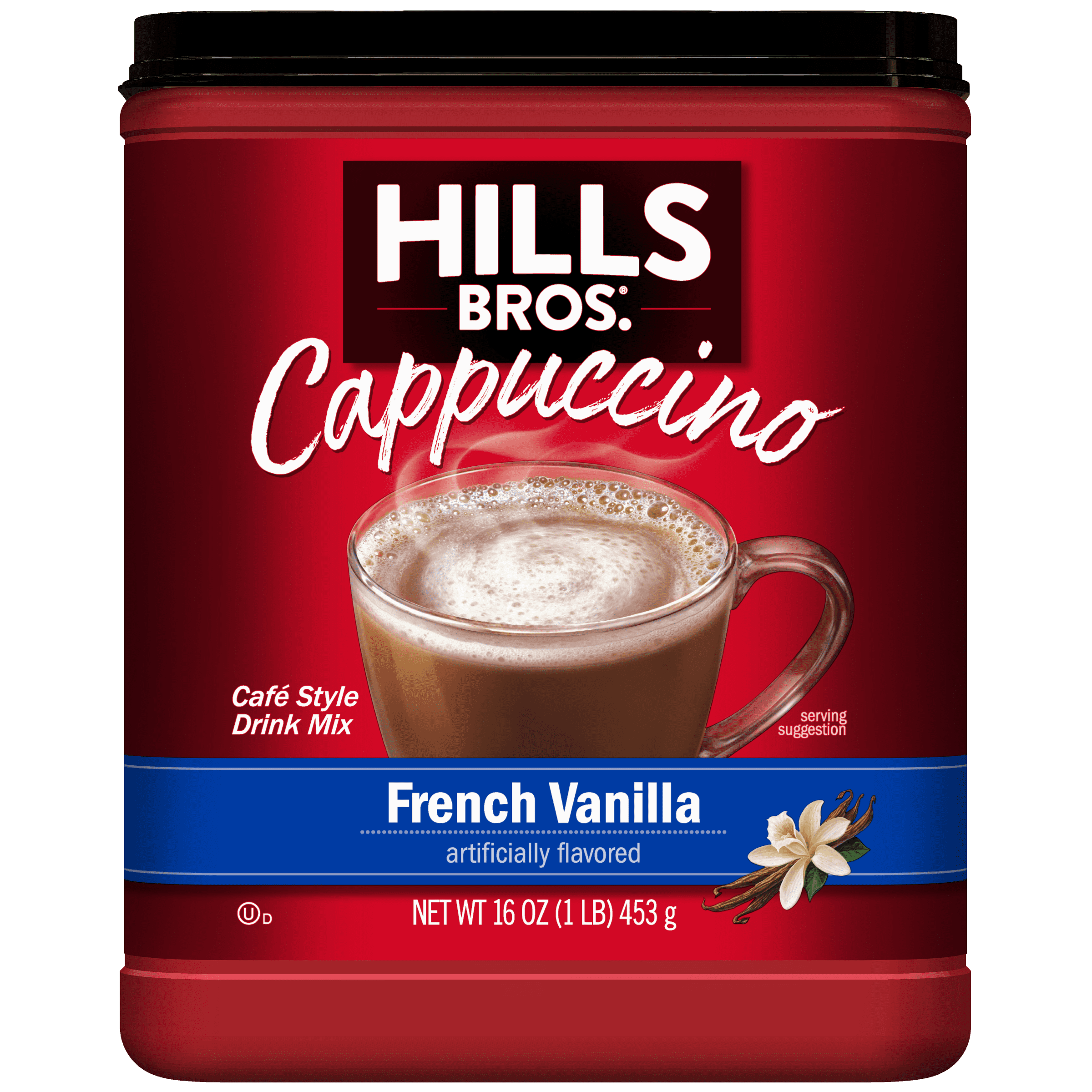 Hills Bros French Vanilla Naturally Caffeinated Medium Instant Cappuccino Mix 16 oz Canister