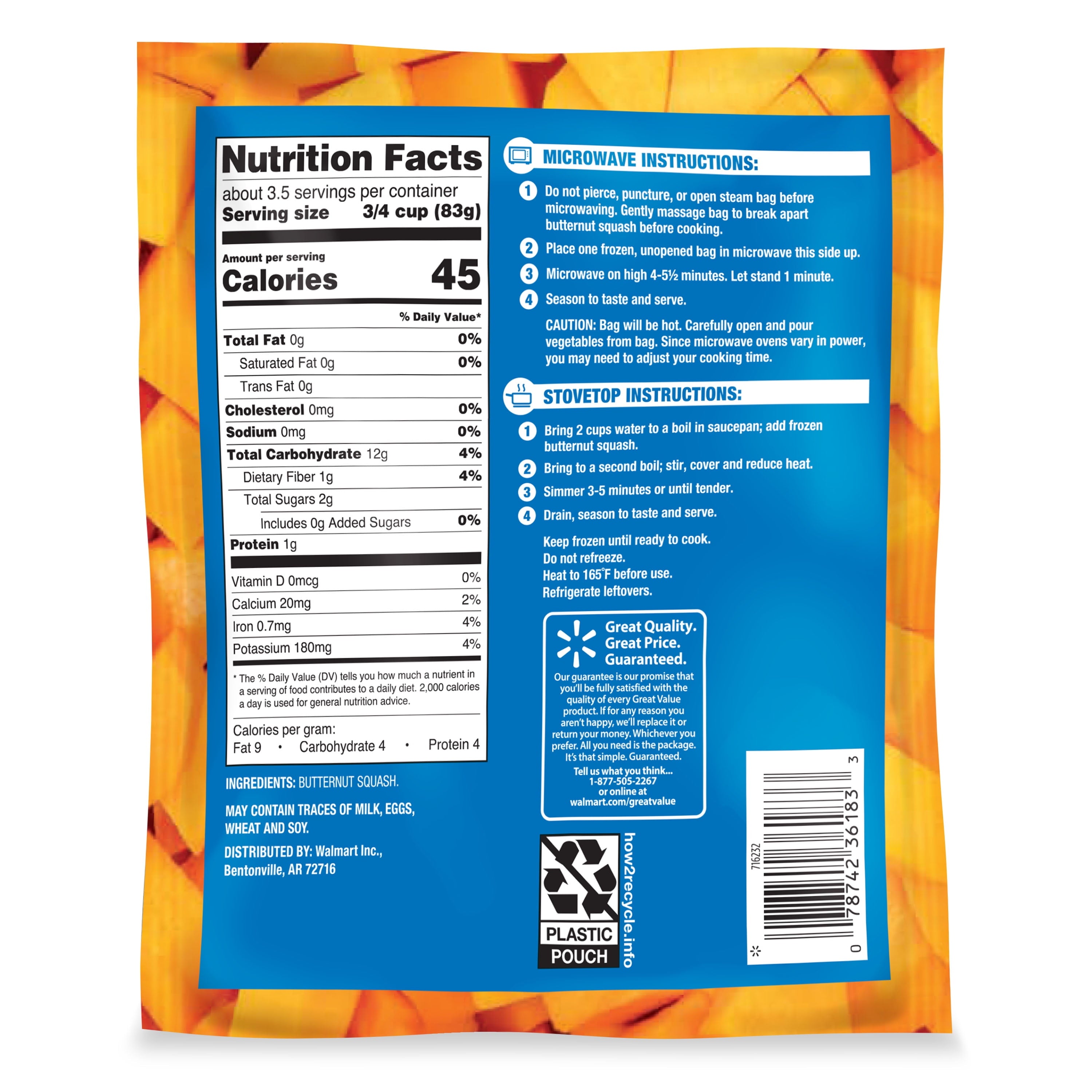 Great Value Butternut Squash Cubes Frozen 10 Oz