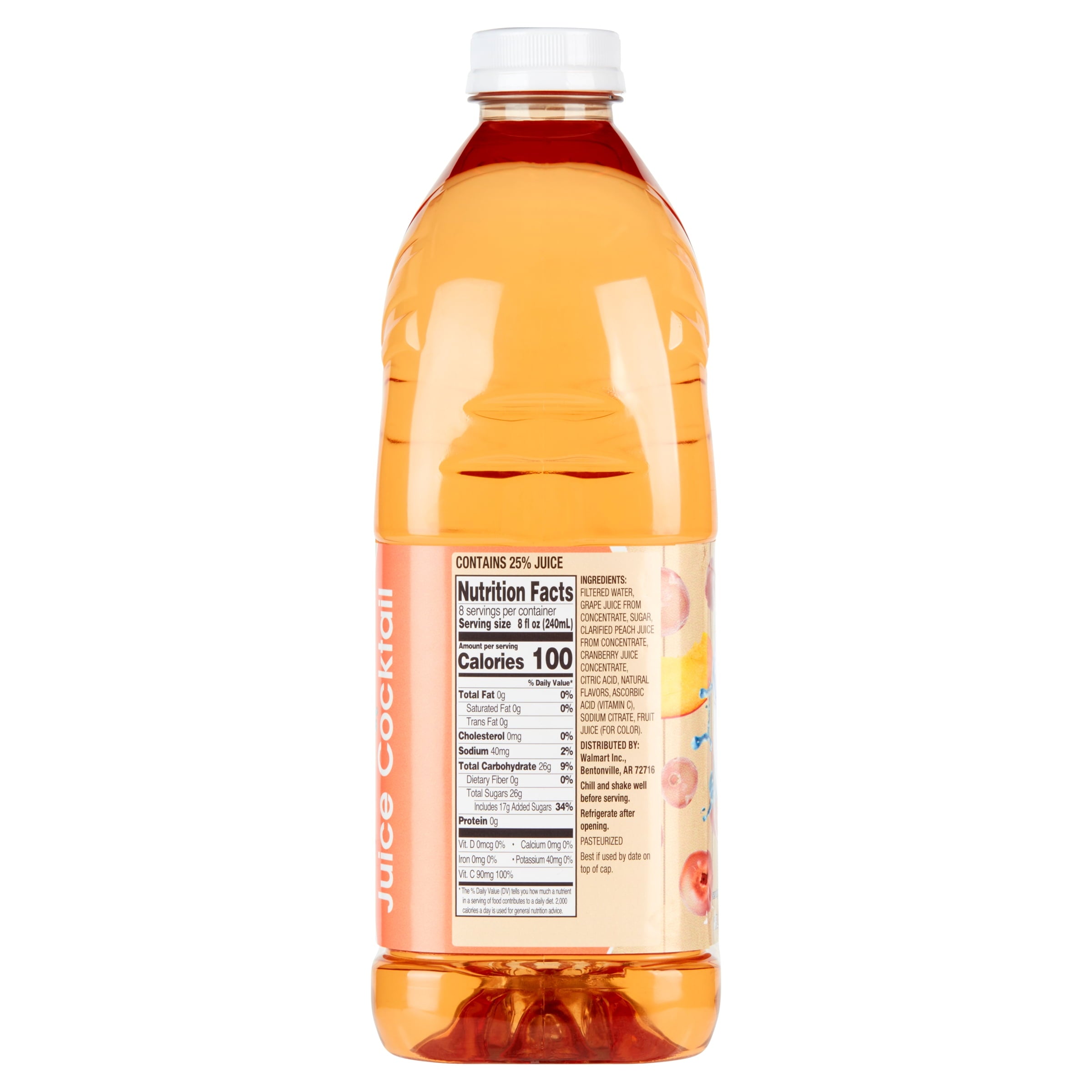 Great Value White Cranberry Peach Juice Cocktail 64 fl oz Bottle
