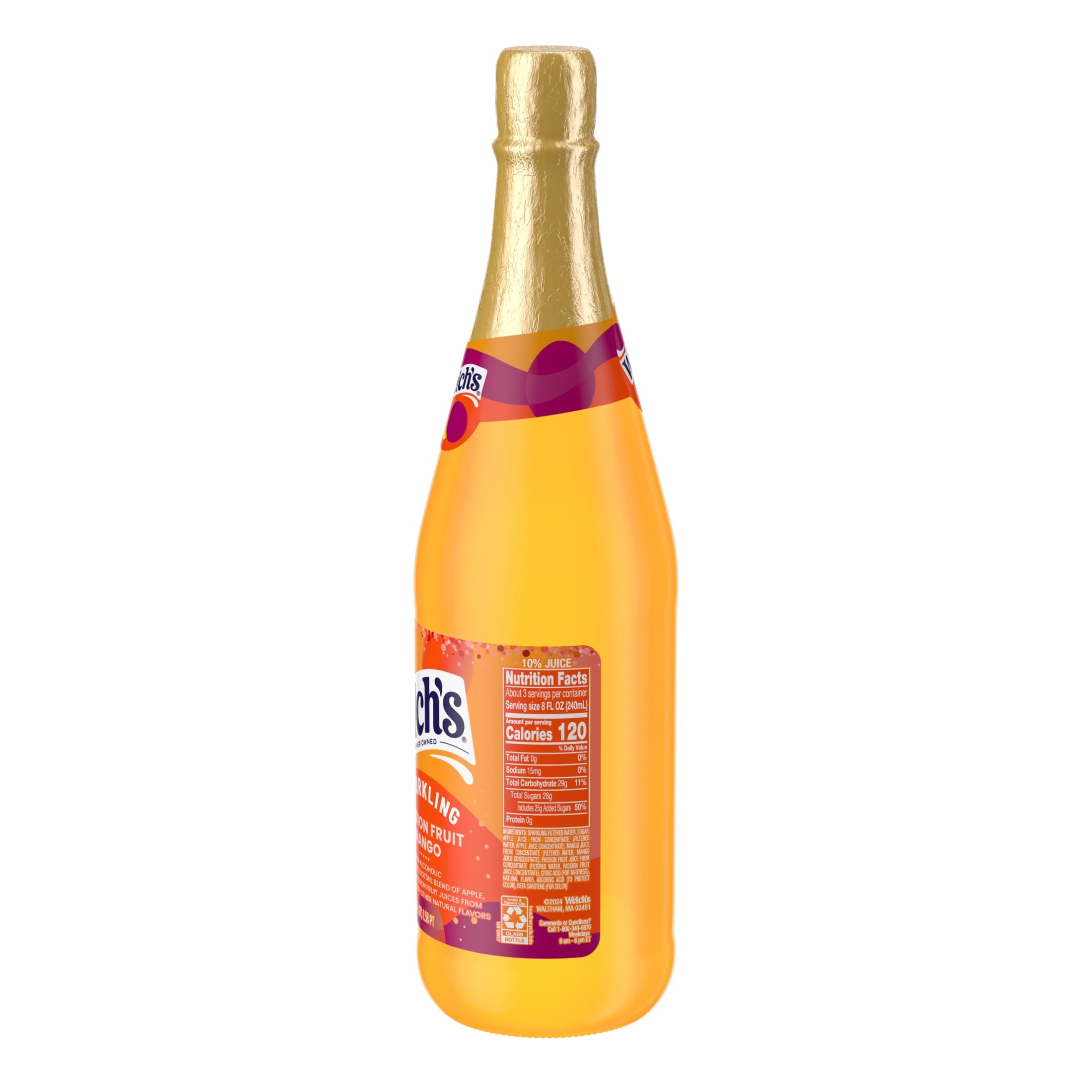 Welch's Passion Fruit Mango Sparkling Juice Cocktail 25.4 fl oz Bottle