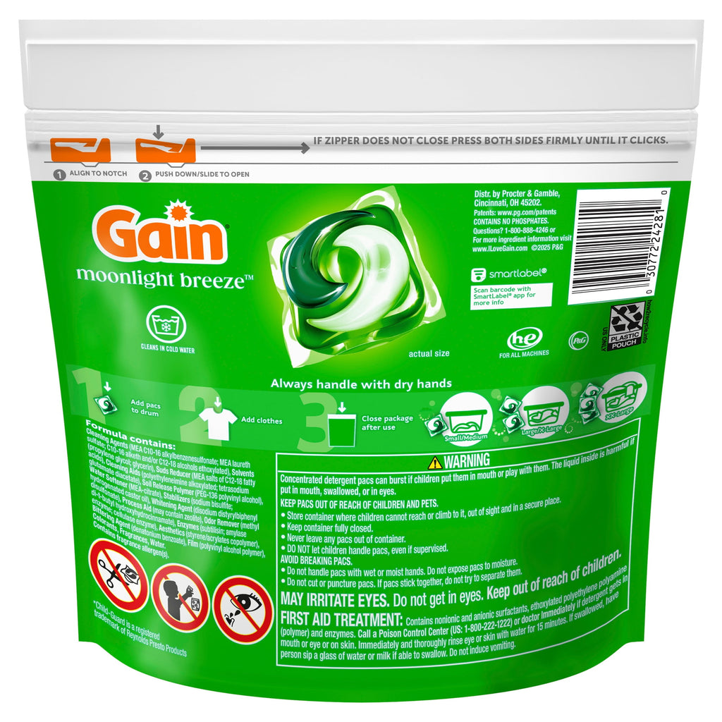 Gain Flings 4-in-1 Oxi Boost Febreze Laundry Detergent Pacs Moonlight Breeze 12 Count