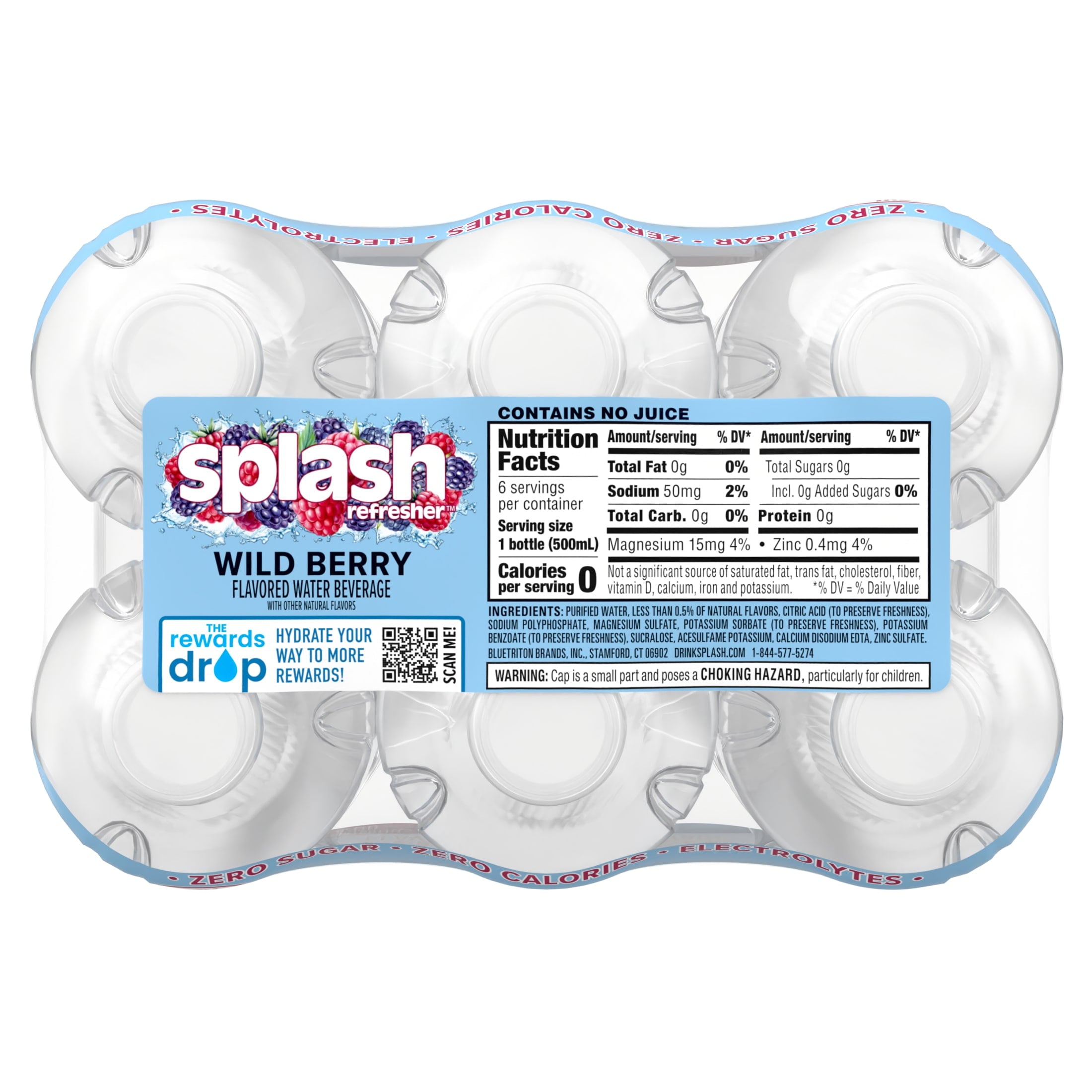 Splash Blast Wild Berry Flavored Water 16.9 fl oz Plastic Bottles 6 Pack