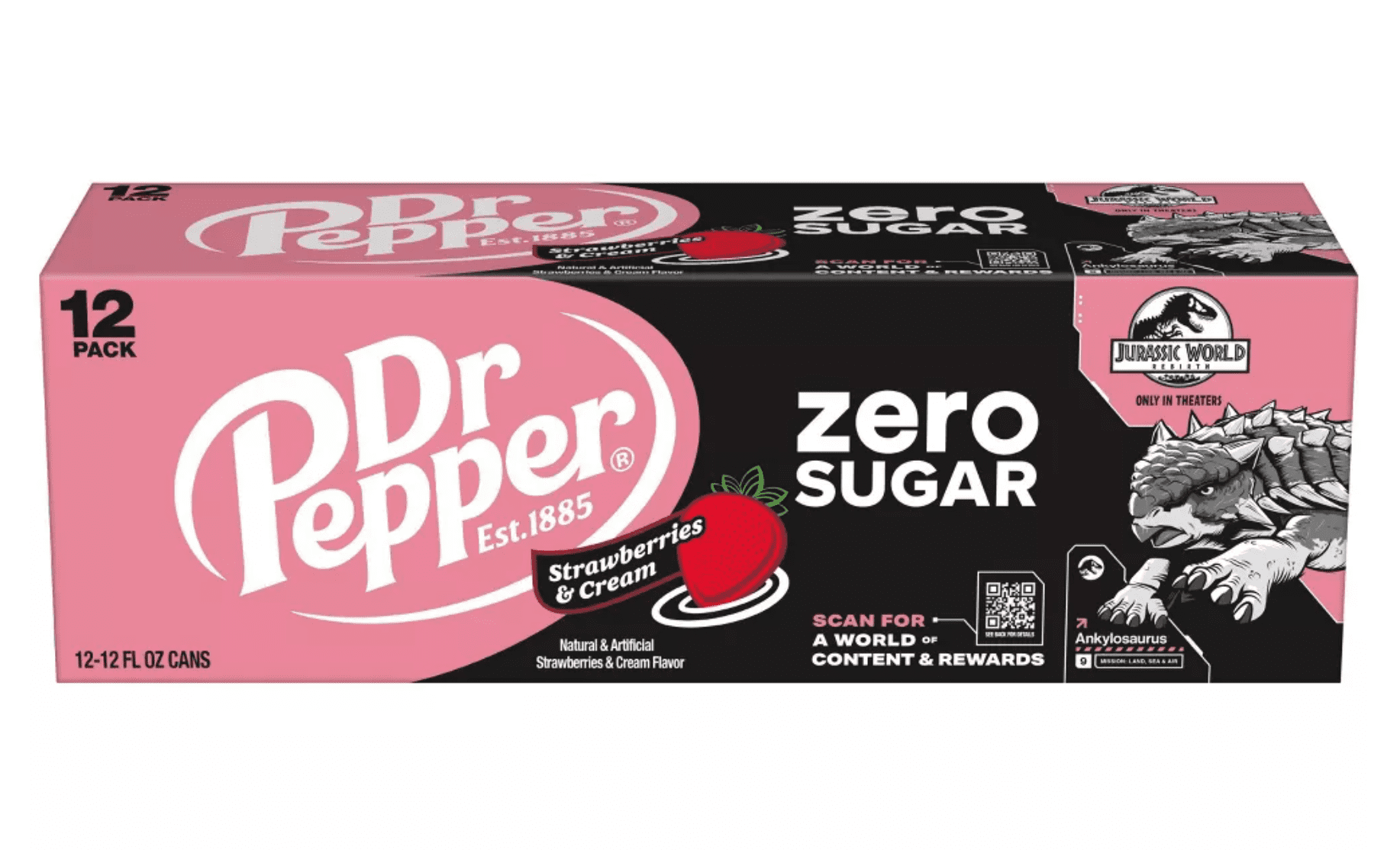 Dr Pepper Zero Sugar Strawberries and Cream Soda Pop Cans 12 Fl Oz 12 Pack
