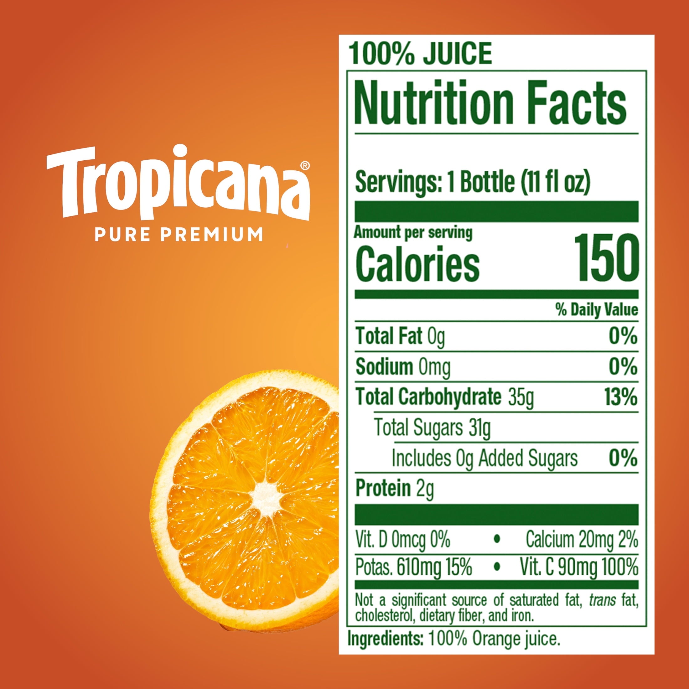 Tropicana Pure Premium 100% Orange Juice Original No Pulp 11 fl oz