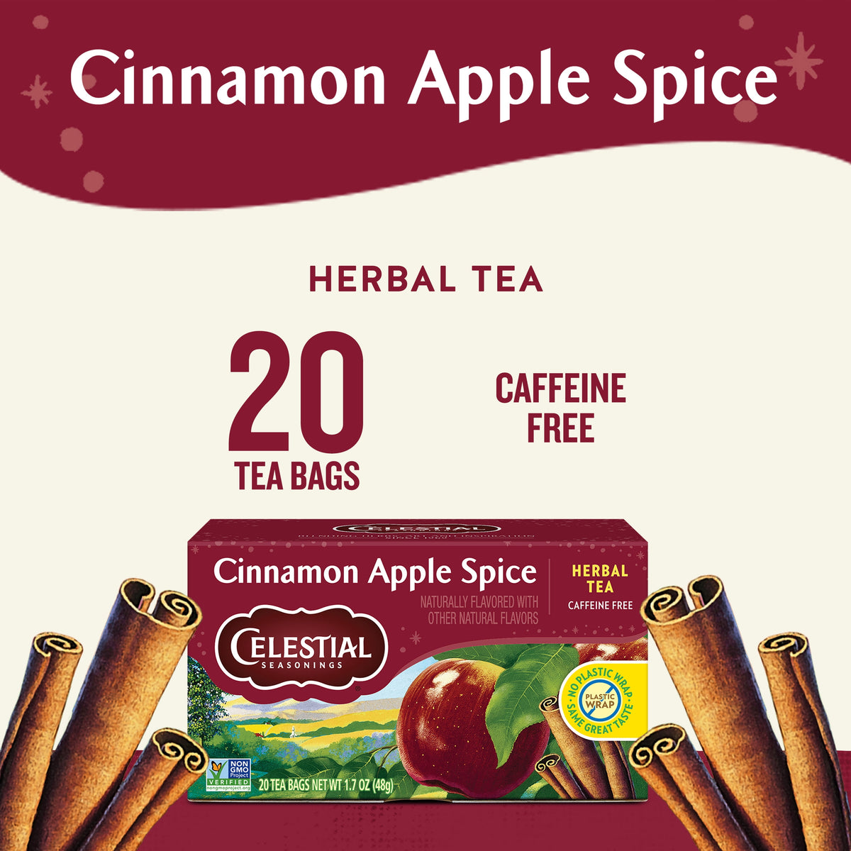 Celestial Seasonings Cinnamon Apple Spice Caffeine-Free Herbal Tea Bags 1.7 oz 20 Count