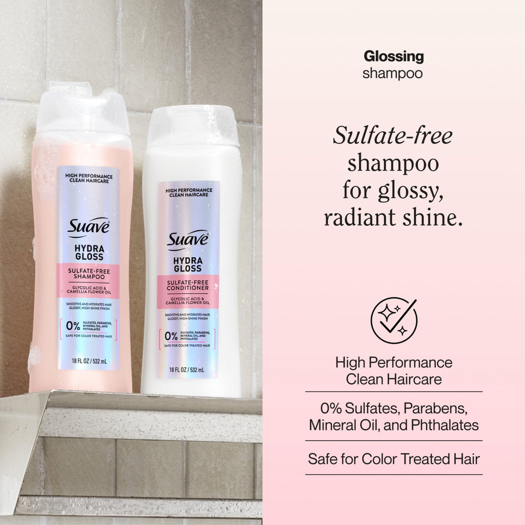 Suave Hydra Gloss Sulfate Free Shampoo with Glycolic Acid & Camellia Flower Oil 18 fl oz