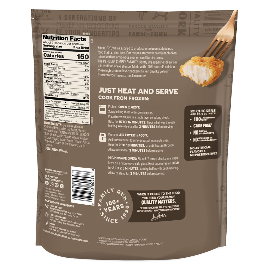 Perdue Simply Smart No Antibiotics Ever Frozen Breaded Chicken Chunks 22 Oz