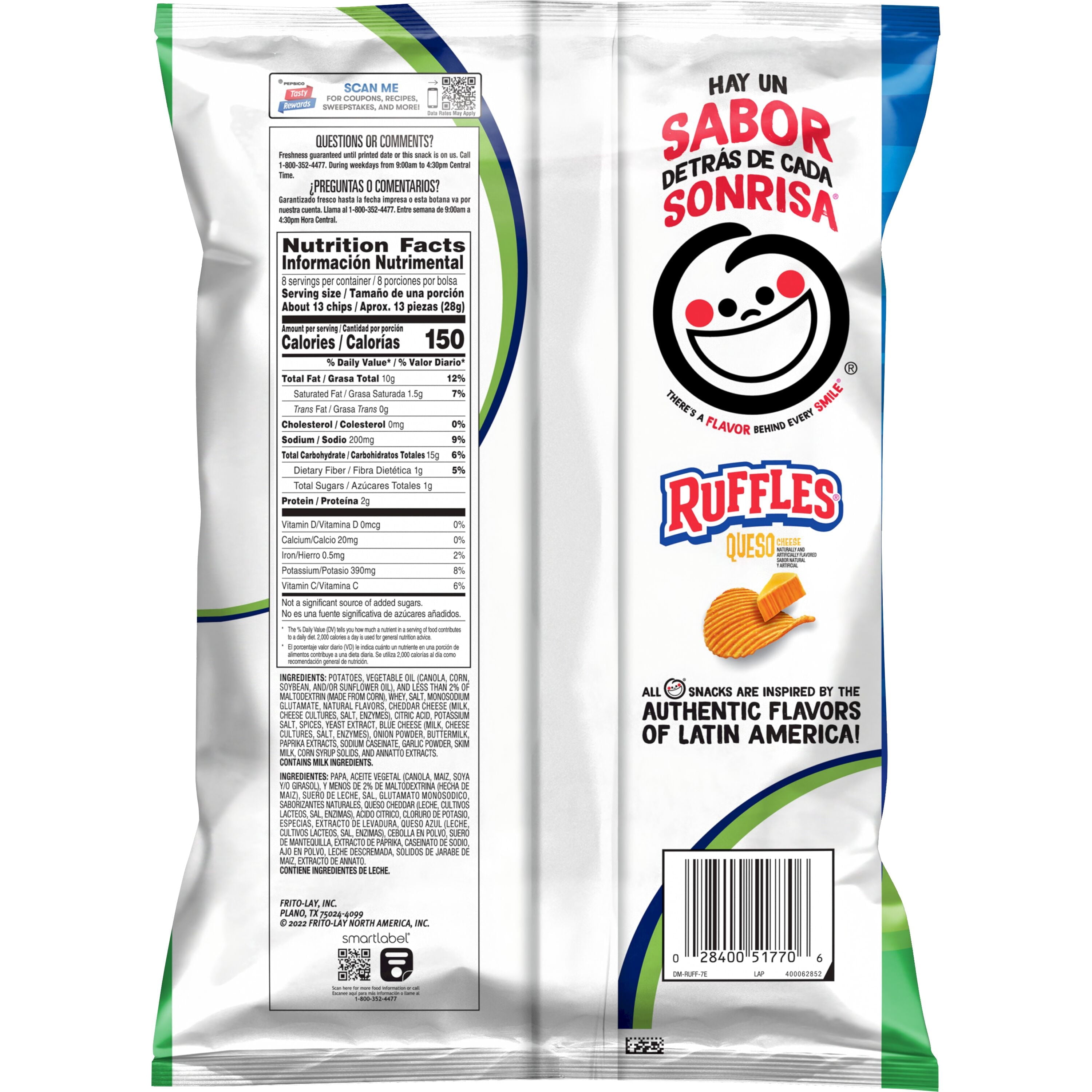 Queso Cheese Flavored Potato Chips 8 Oz Ruffles