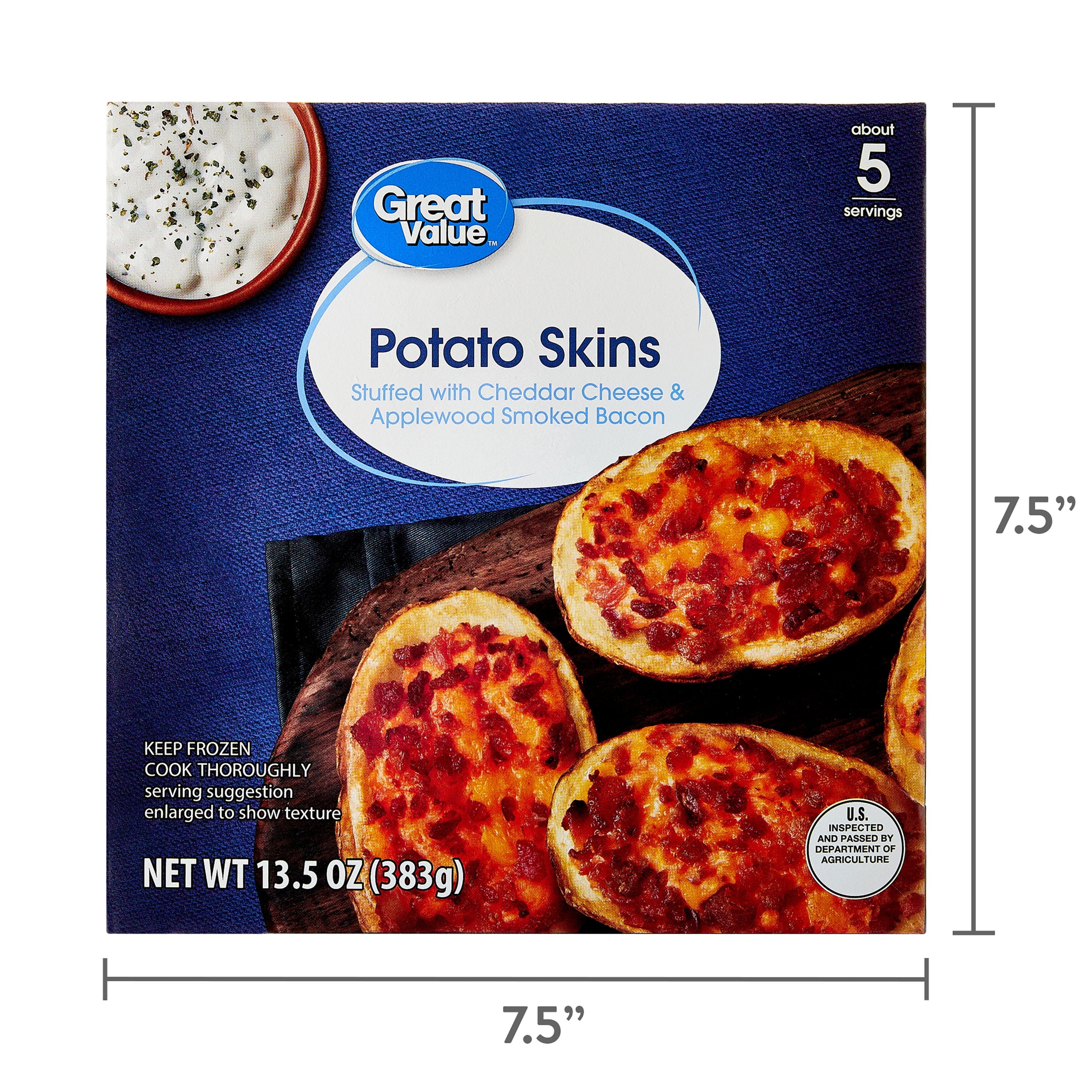 Great Value Potato Skins Cheddar Cheese & Bacon Frozen 13.5 Oz
