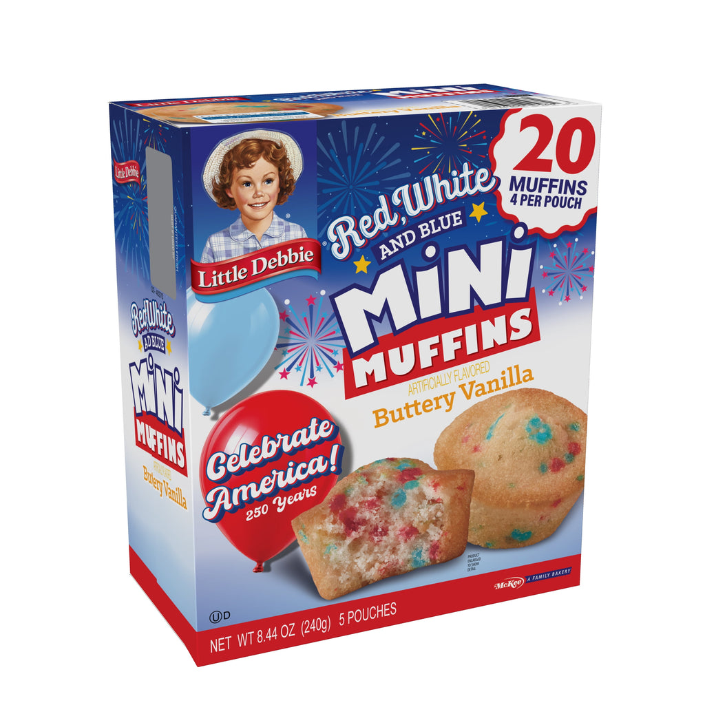 Red White and Blue Buttery Vanilla Mini Muffins 8.44 Oz 5 Pouches Little Debbie