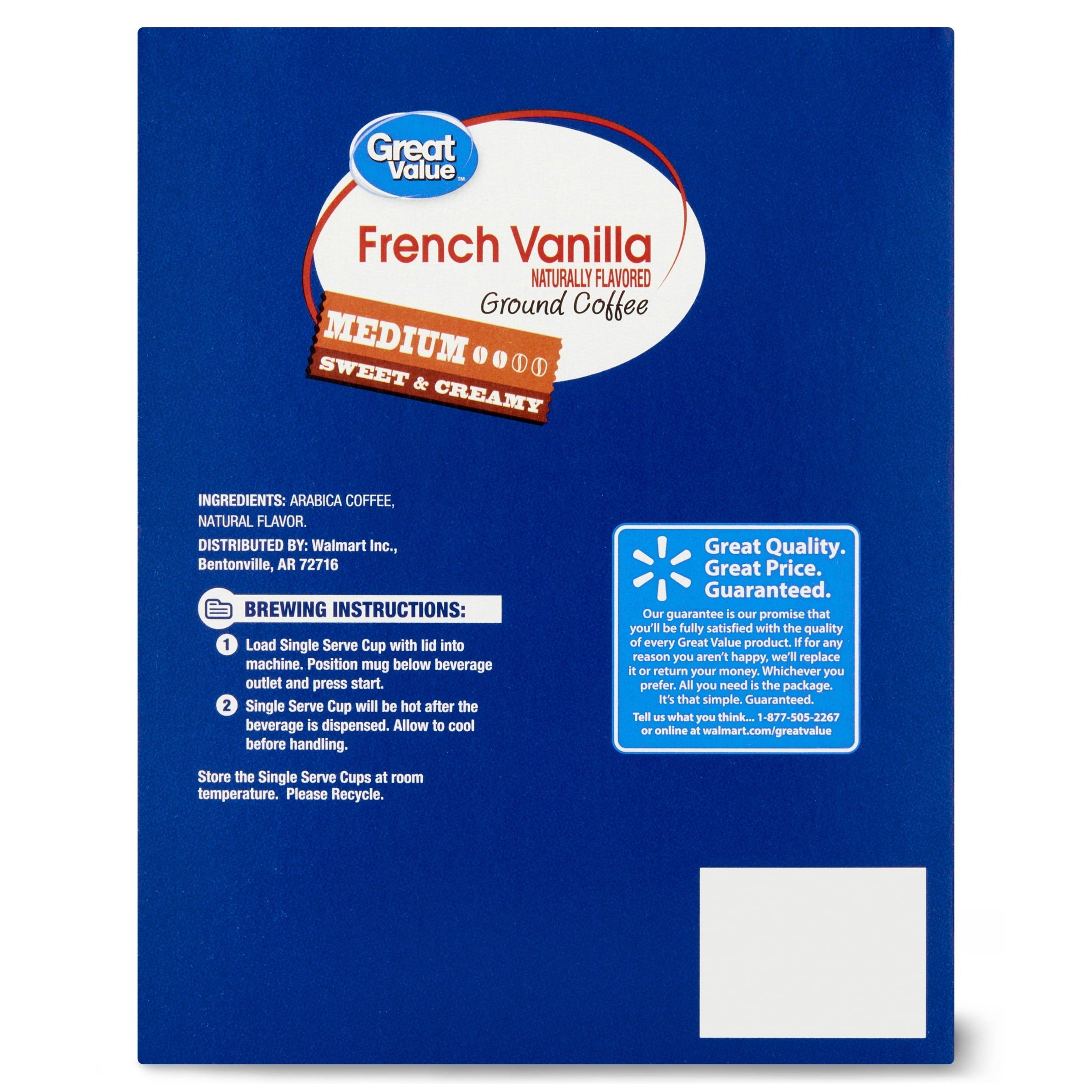 Great Value 100% Arabica French Vanilla Medium Roast Ground Coffee Pods 48 Count
